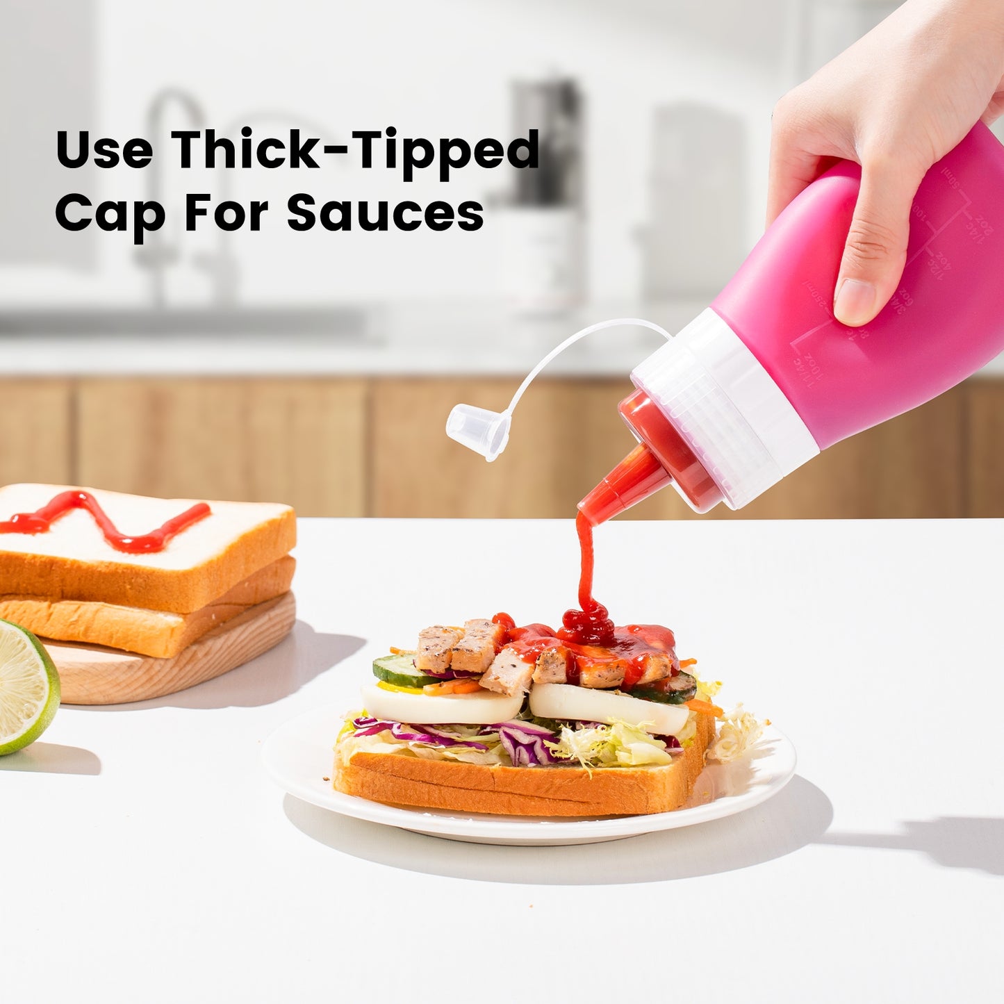 Mrsdry Condiment Squeeze Bottles, 12 oz Silicone Squeeze Bottles For Sauces, Leak Proof Condiment Container with Extra Interchangeable lid, Easy Squeeze for Oil, Honey & Dressings, BPA FREE (4 Pack)