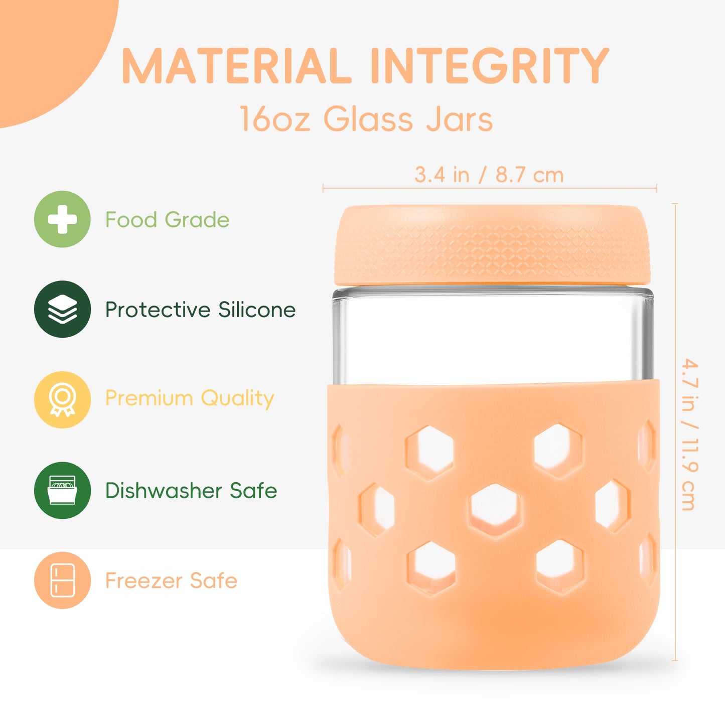 Mrsdry 6-Pack 16 oz Glass Mason Jars with Silicone Sleeves, Airtight BPA-Free Overnight Oats Containers with Lids, Dishwasher Safe Leak-Proof Meal Prep Jars for Chia Pudding, Yogurt, Snacks