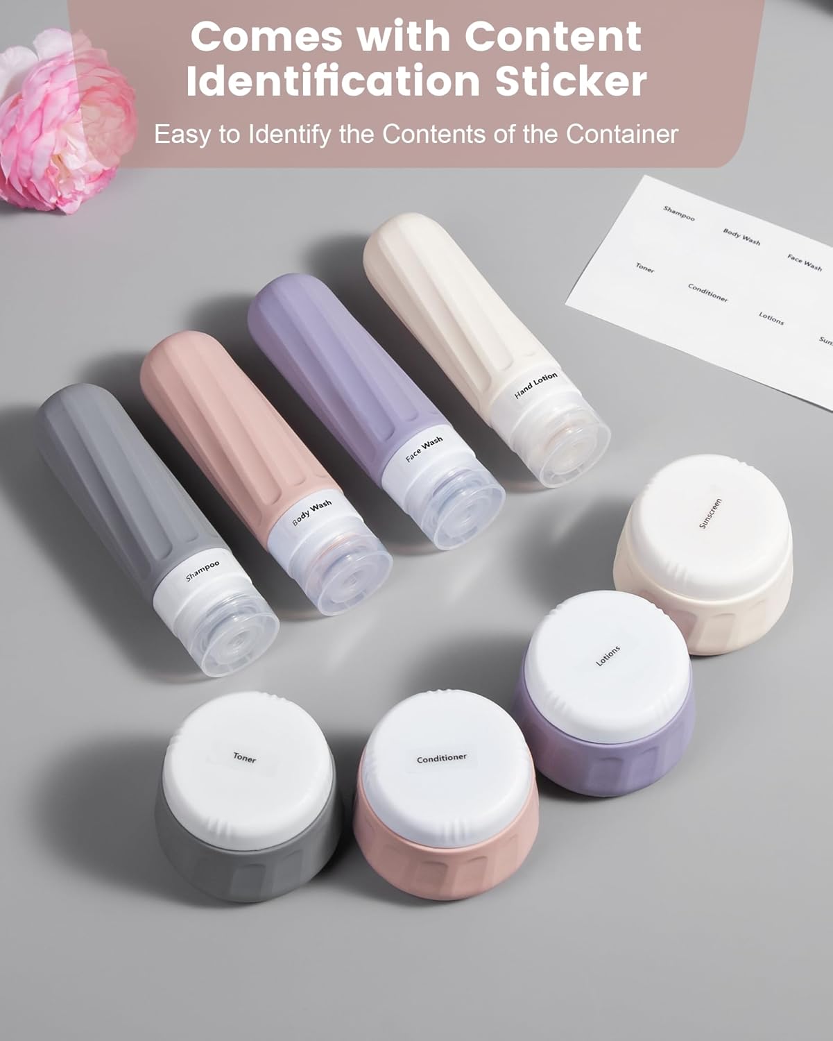 Mrsdry Travel Bottles for Toiletries 8 Pack, Travel Size Toiletries, Tsa Approved Travel Size Containers 3oz, with Travel Essentials Clear Bag, Leak Proof Silicone Squeezable Creams Jars