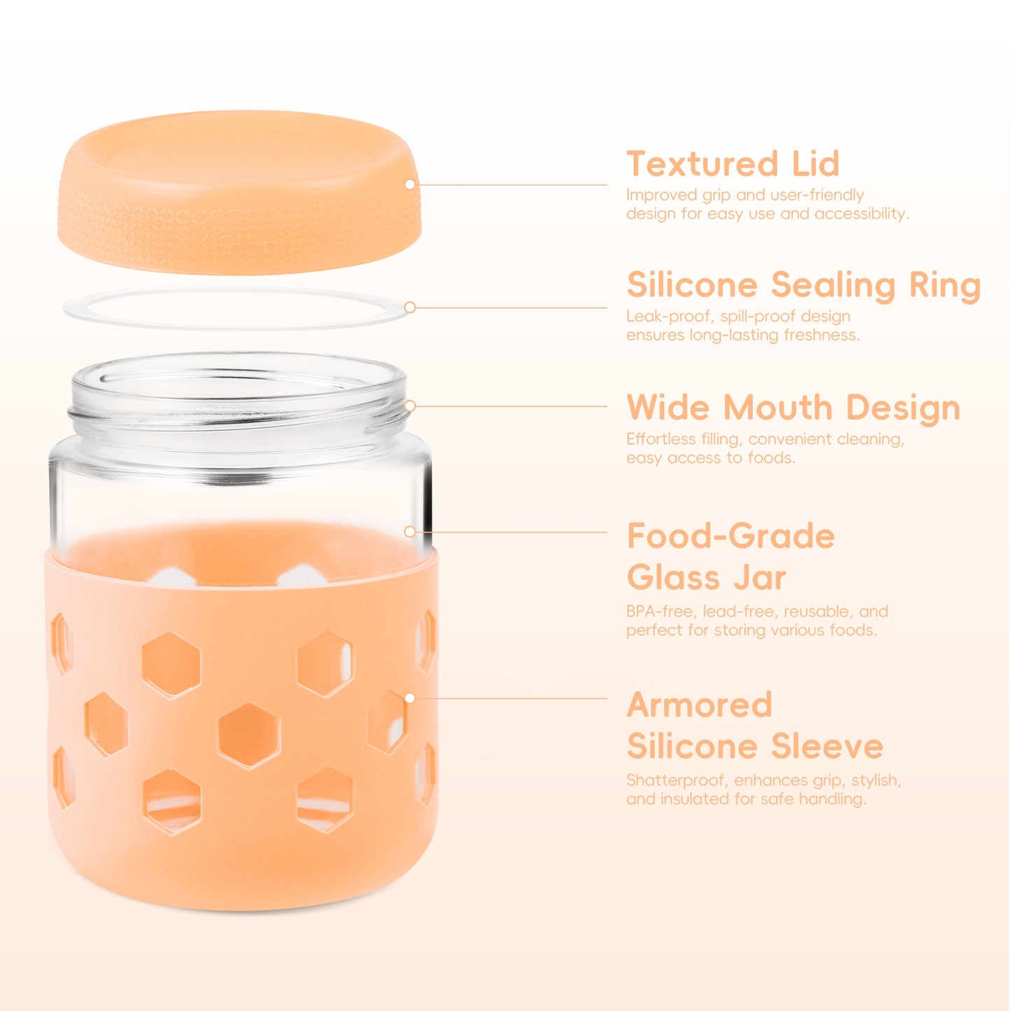 Mrsdry 4-Pack 16oz Glass Mason Jars with Silicone Sleeves, Airtight BPA-Free Overnight Oats Containers with Lids, Dishwasher Safe Leak-Proof Meal Prep Jars for Chia Pudding, Yogurt, Snacks