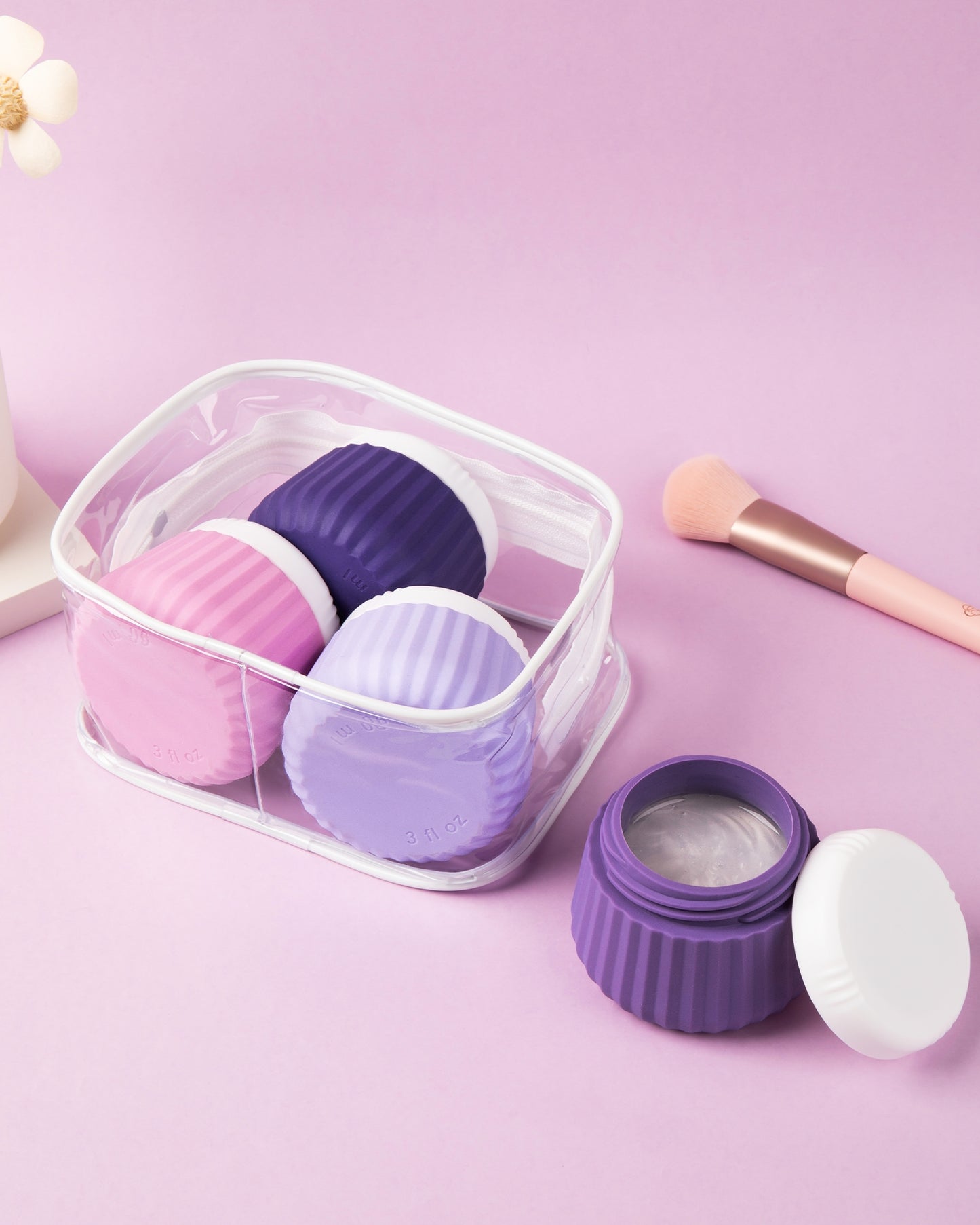 Mrsdry Travel Containers for Toiletries 4 Pack, TSA Approved Travel Size Toiletries, Travel Size Containers, With Clear Bag Leak Proof Silicone Jars, Travel Essentials Creams Jars Carrying Small Item