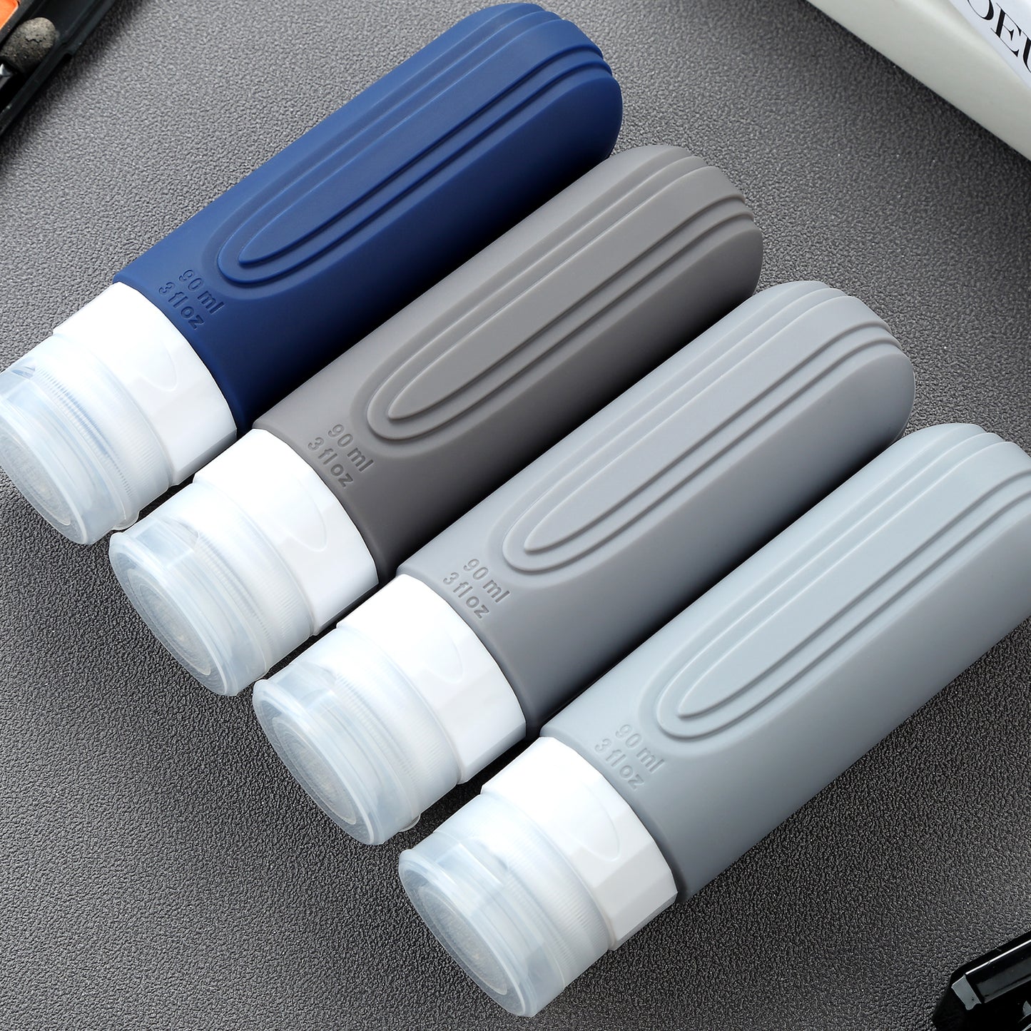 Mrsdry Travel Bottles for Toiletries, Tsa Approved 3oz Travel Size Containers BPA Free Leak Proof Refillable Liquid Silicone Squeezable Travel Accessories for Shampoo Conditioner Lotion (4 Pack)