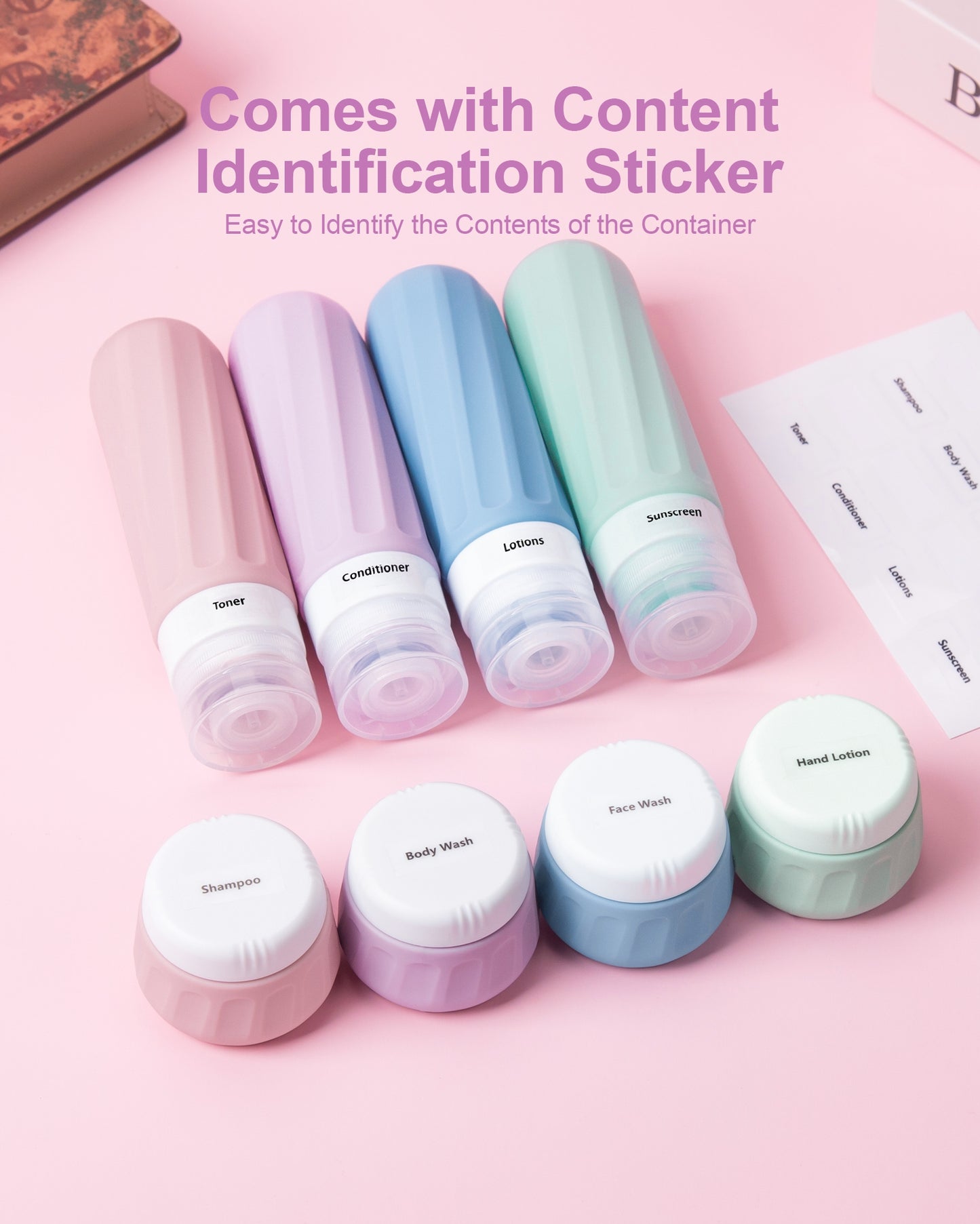 Mrsdry Travel Bottles for Toiletries 8 Pack, Travel Size Toiletries, Tsa Approved Travel Size Containers 3oz, with Travel Essentials Clear Bag, Leak Proof Silicone Squeezable Creams Jars