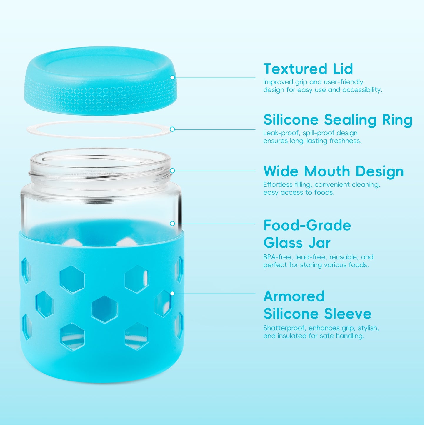 Mrsdry 4-Pack 16oz Glass Mason Jars with Silicone Sleeves, Airtight BPA-Free Overnight Oats Containers with Lids, Dishwasher Safe Leak-Proof Meal Prep Jars for Chia Pudding, Yogurt, Snacks