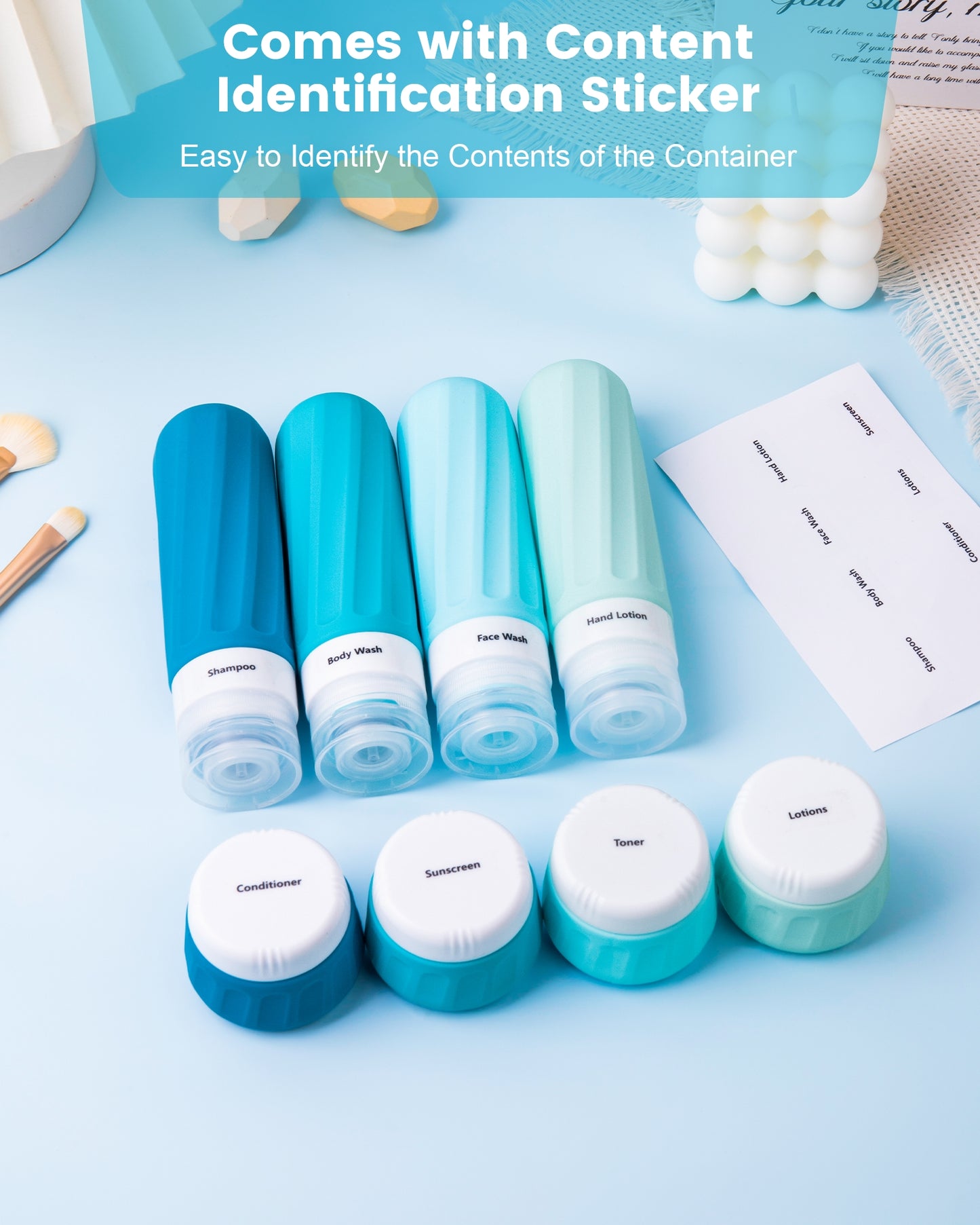Mrsdry Travel Bottles for Toiletries 8 Pack, Travel Size Toiletries, Tsa Approved Travel Size Containers 3oz, with Travel Essentials Clear Bag, Leak Proof Silicone Squeezable Creams Jars