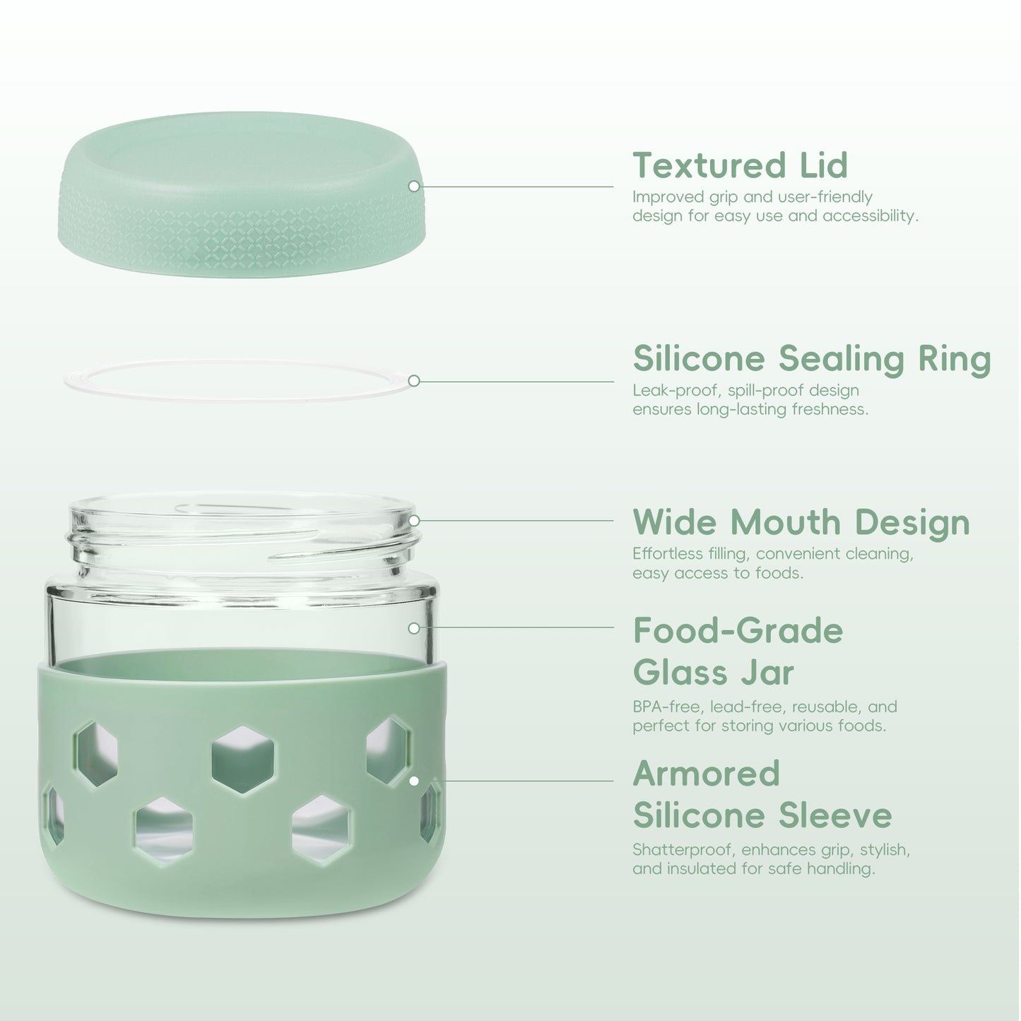 Mrsdry 6-Pack 10 oz Glass Mason Jars with Silicone Sleeves, Airtight BPA-Free Overnight Oats Containers with Lids, Dishwasher Safe Leak-Proof Meal Prep Jars for Chia Pudding, Yogurt, Snacks