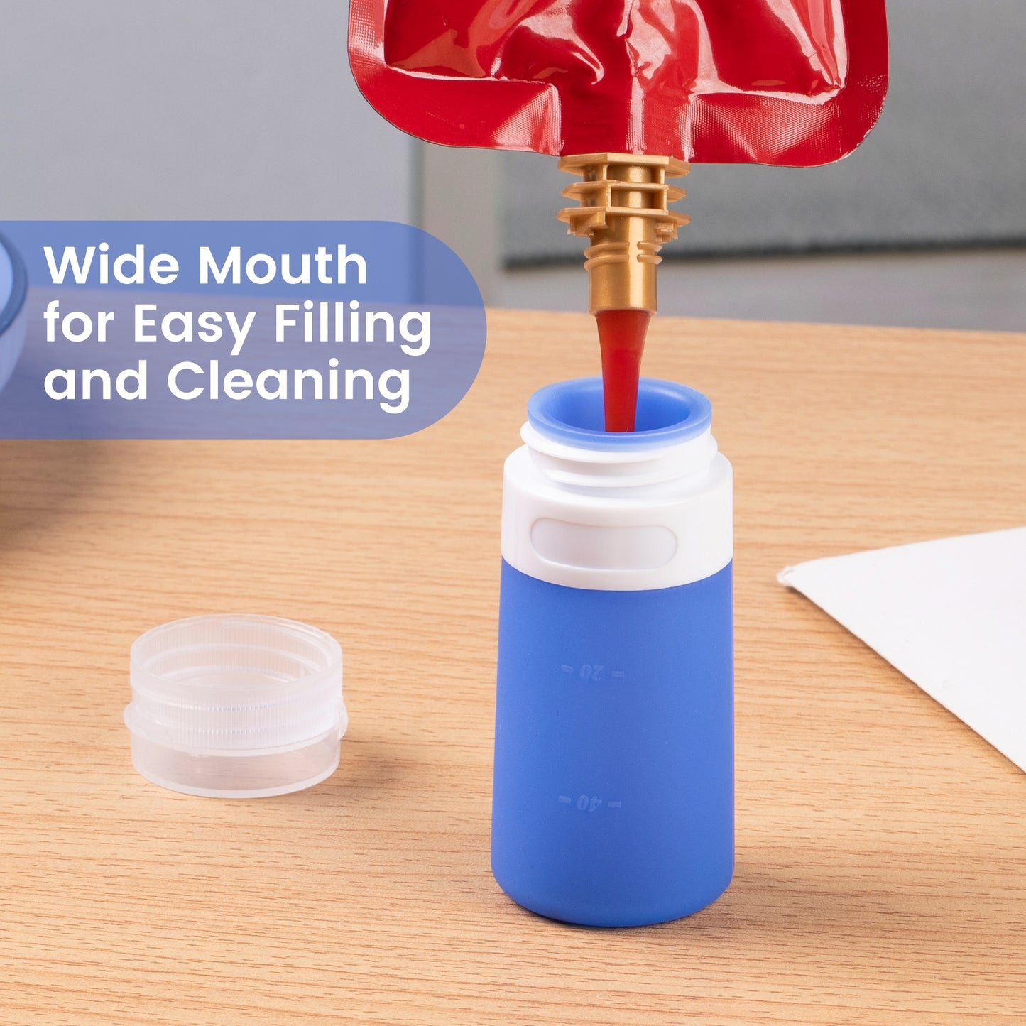 Mrsdry Condiment Squeeze Bottles for Sauces, 2-oz Mini Silicone Salad Dressing Container to Go with Snack Storage Bag, Leakproof Sauce Bottles for Lunch Box, 4 Pack, Blue