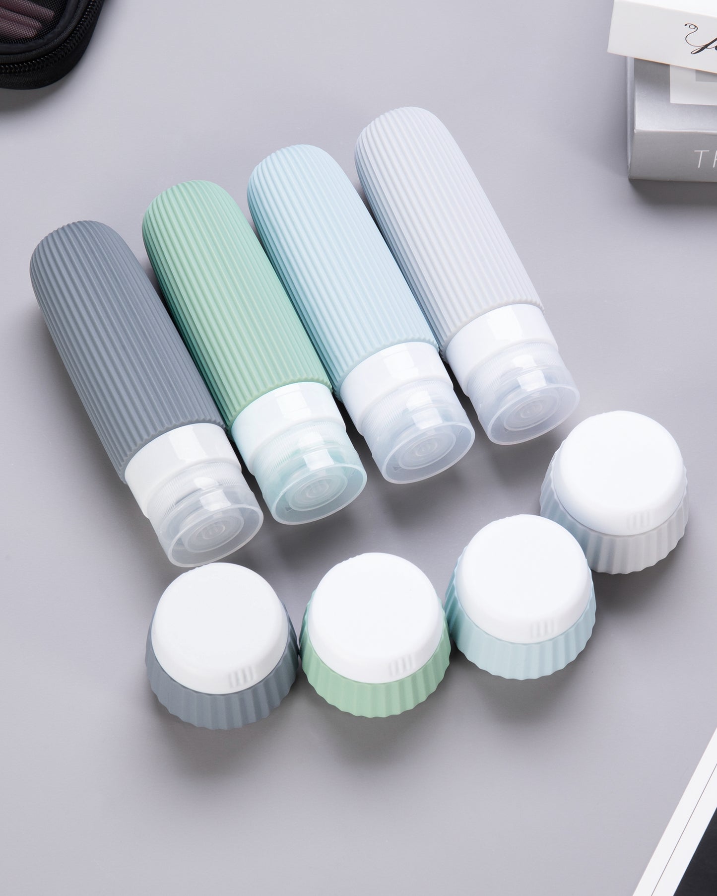 Mrsdry Travel Bottles for Toiletries 8 Pack, Tsa Approved Travel Size Toiletries 3 oz, Travel Containers for Toiletries, with Clear Bag, Leak Proof Silicone Squeezable Travel Essentials Creams Jars