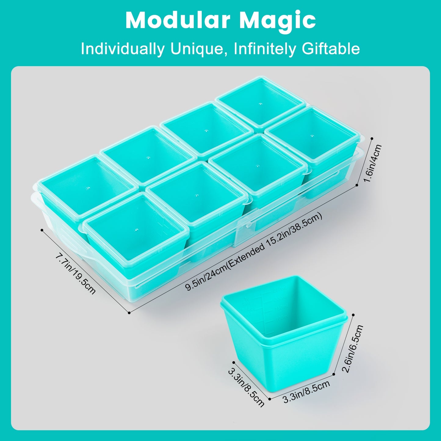 Mrsdry BPA-Free Silicone Freezer Molds with Retractable Base, Stackable Modular Organized, 1-Cup Portion Control Soup Cubes Freezer Tray with Lids for Meal Prep, Broth, Stews, Leftovers