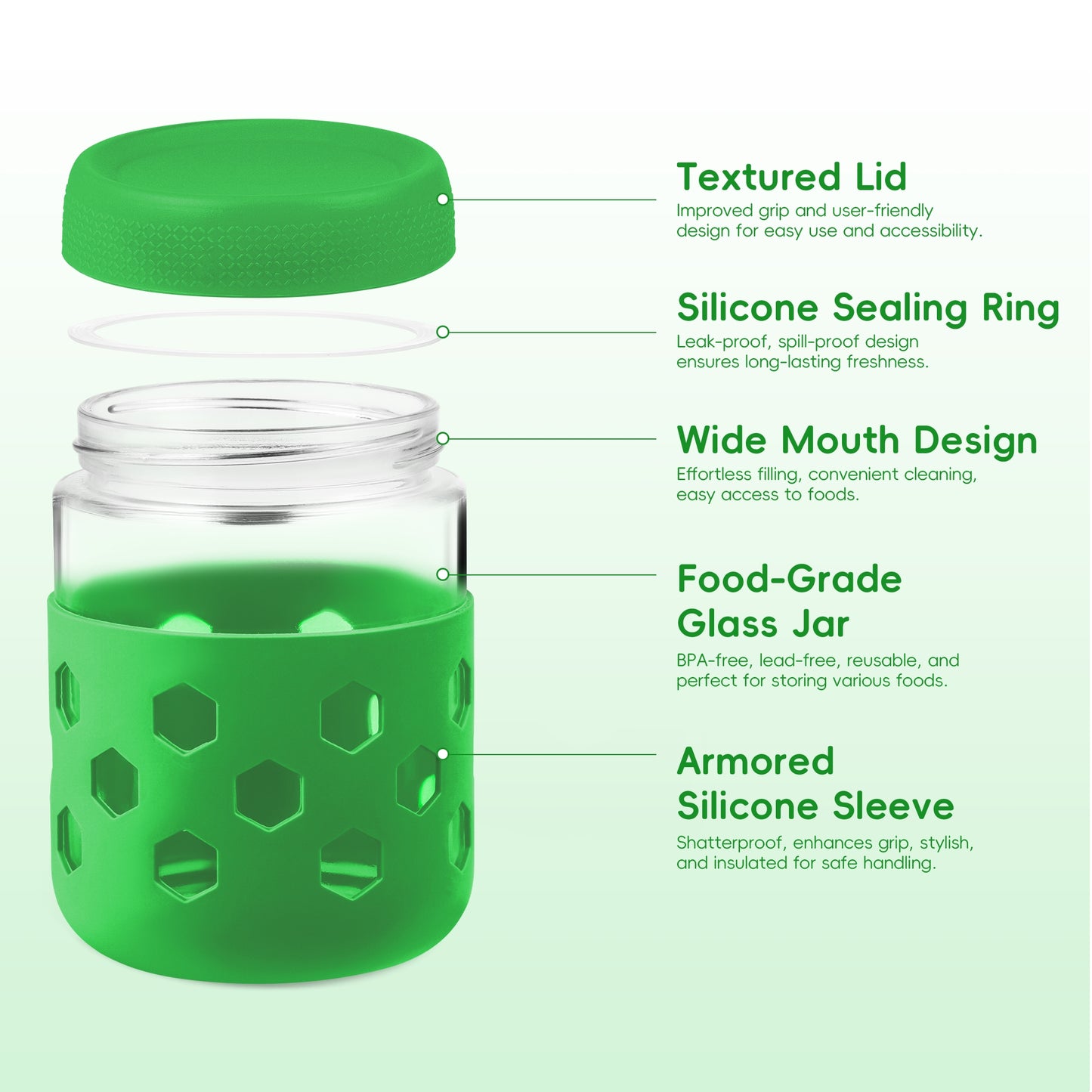 Mrsdry 6-Pack 16 oz Glass Mason Jars with Silicone Sleeves, Airtight BPA-Free Overnight Oats Containers with Lids, Dishwasher Safe Leak-Proof Meal Prep Jars for Chia Pudding, Yogurt, Snacks