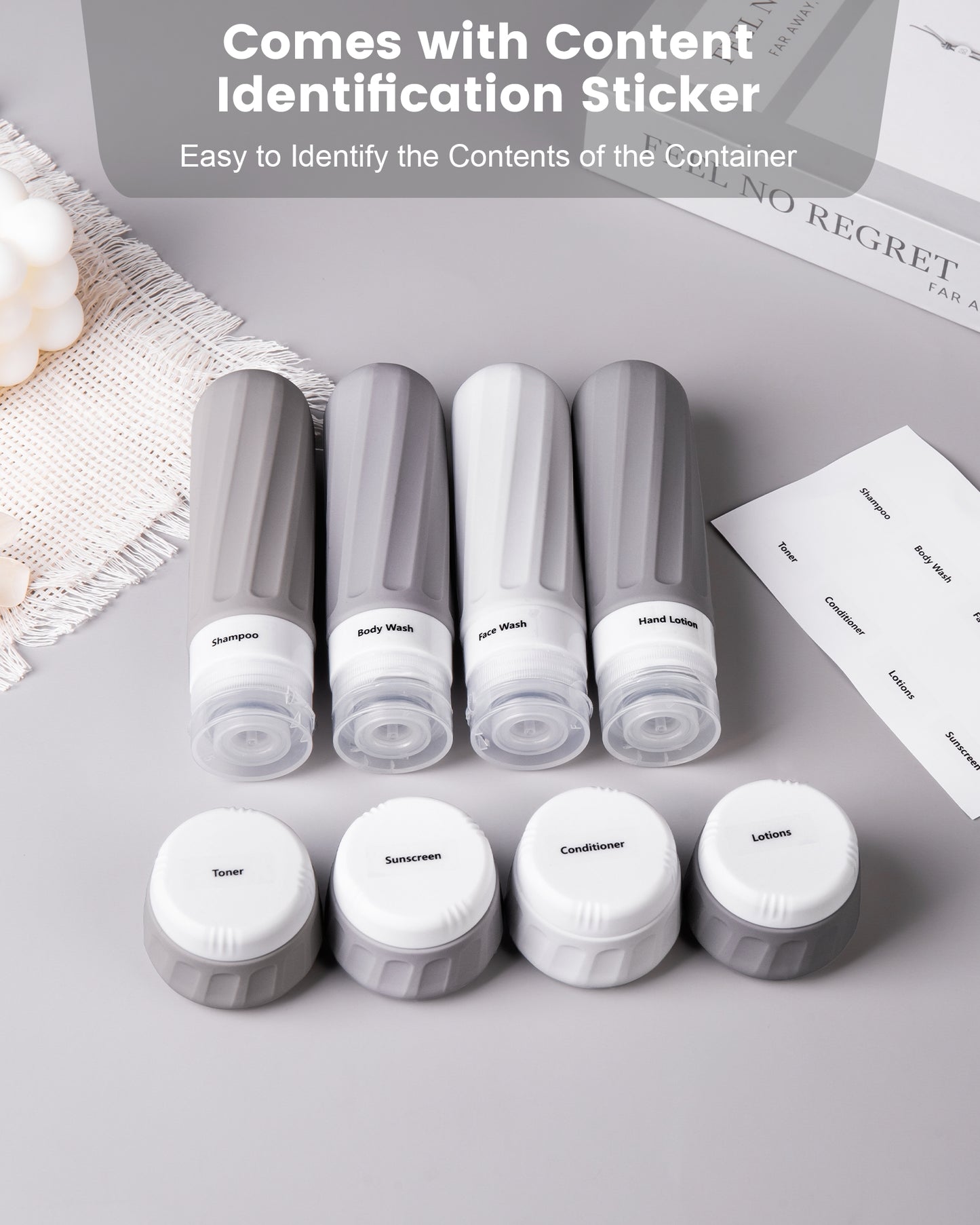 Mrsdry Travel Bottles for Toiletries 8 Pack, Travel Size Toiletries, Tsa Approved Travel Size Containers 3oz, with Travel Essentials Clear Bag, Leak Proof Silicone Squeezable Creams Jars