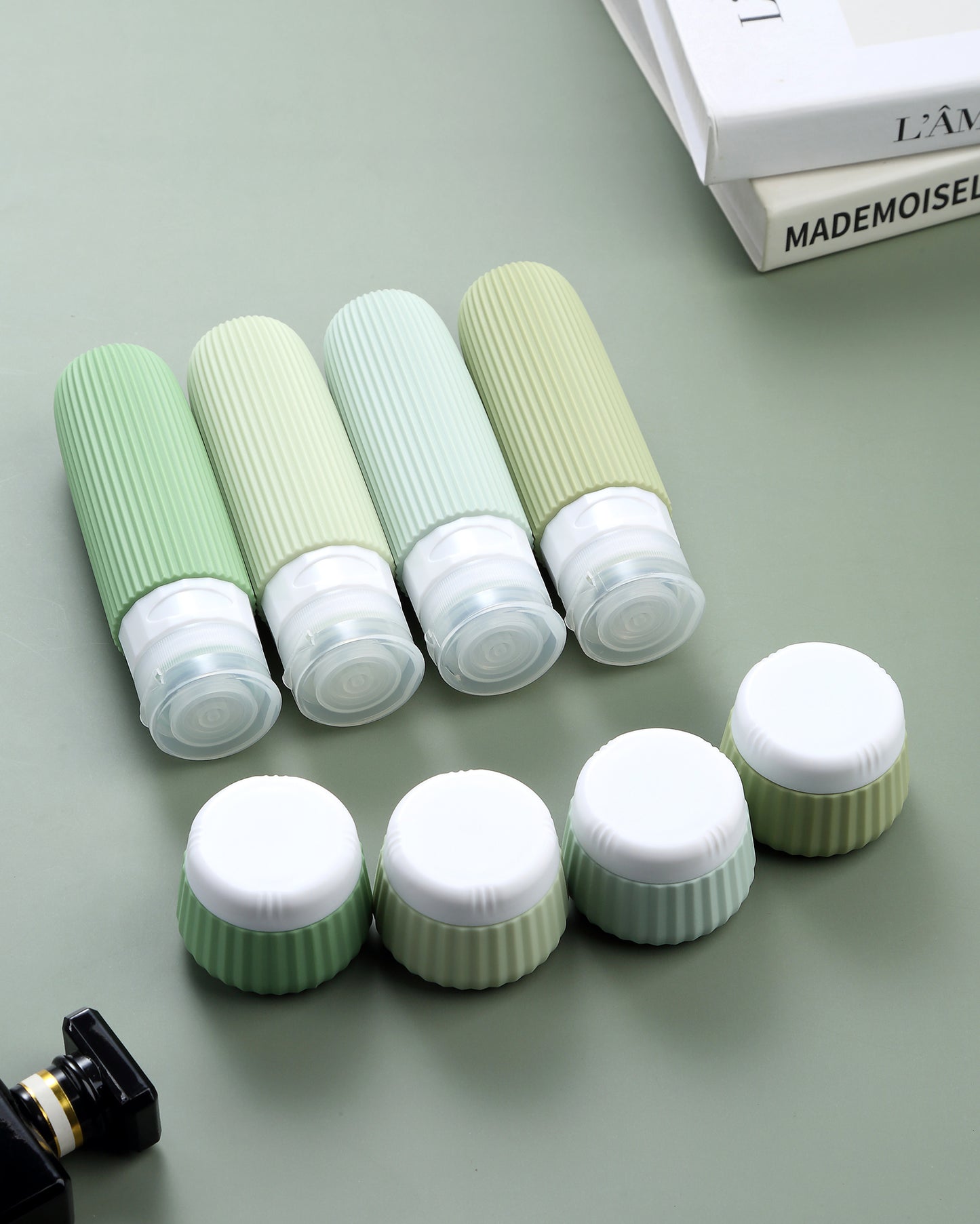 Mrsdry Travel Bottles for Toiletries 8 Pack, Tsa Approved Travel Size Toiletries 3 oz, Travel Containers for Toiletries, with Clear Bag, Leak Proof Silicone Squeezable Travel Essentials Creams Jars