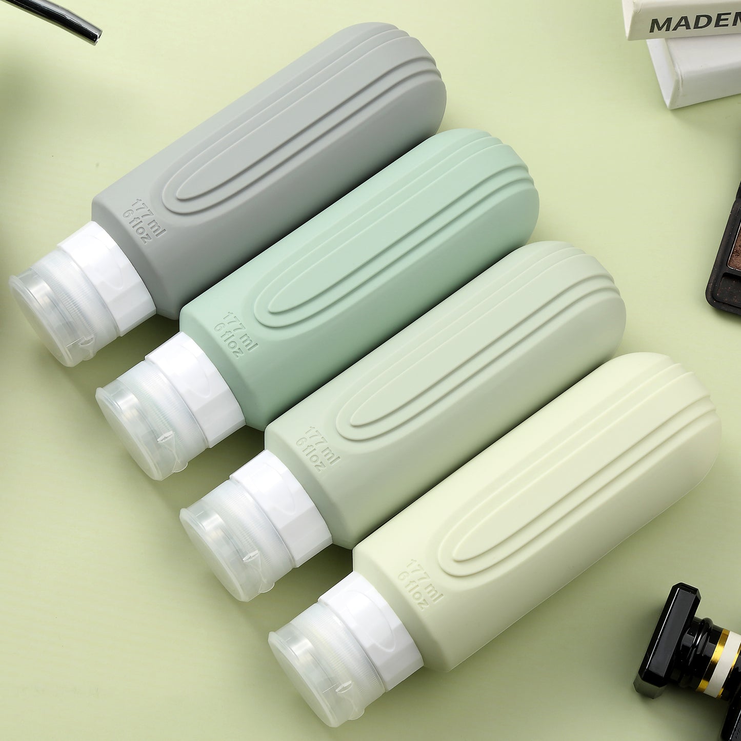 Mrsdry Travel Bottles for Toiletries, Large 6oz Oversize Containers, BPA Free Leak Proof Tubs Refillable Liquid Travel Accessories with Toiletry Bag for Cometic Shampoo and Lotion Soap (4 Pack)