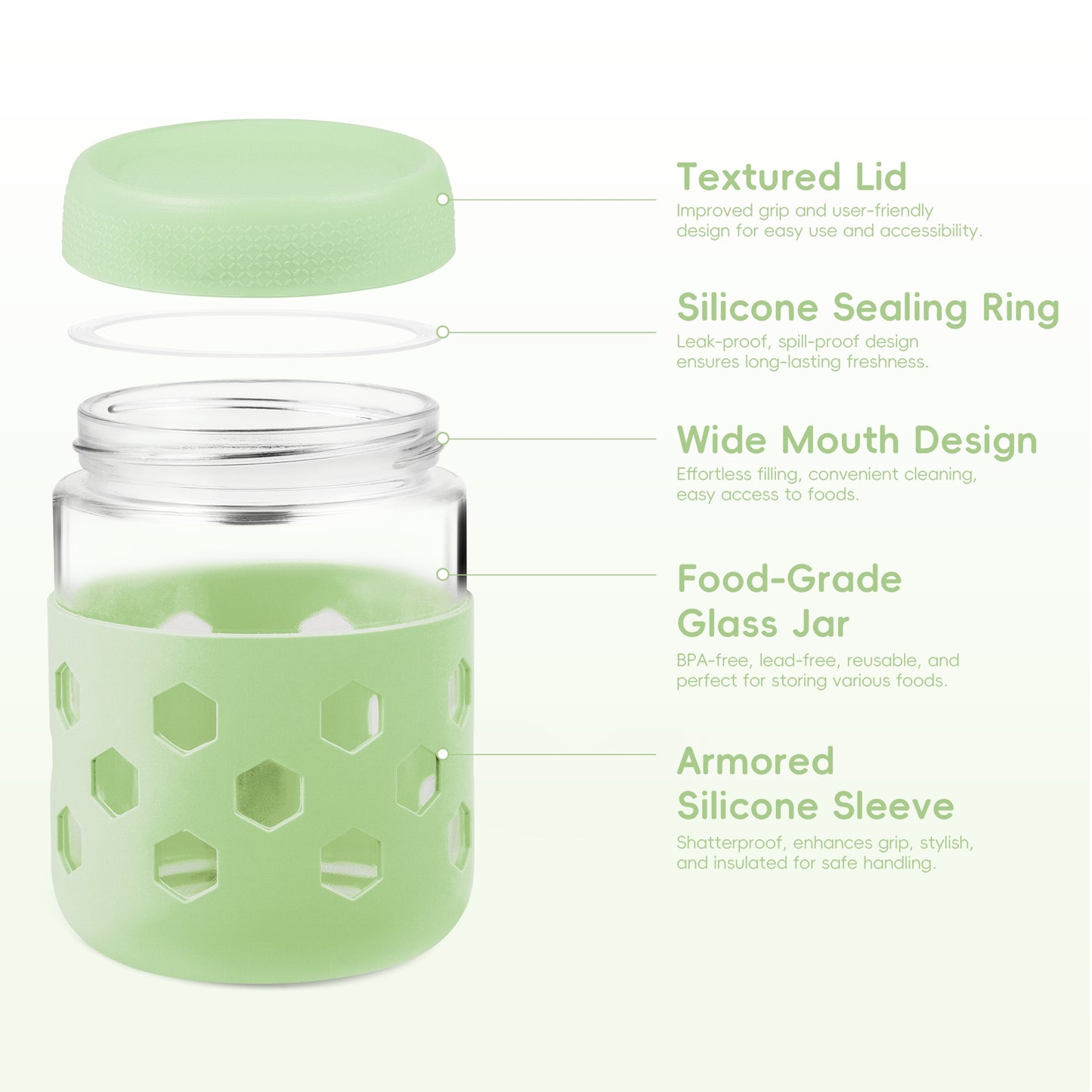 Mrsdry 4-Pack 16oz Glass Mason Jars with Silicone Sleeves, Airtight BPA-Free Overnight Oats Containers with Lids, Dishwasher Safe Leak-Proof Meal Prep Jars for Chia Pudding, Yogurt, Snacks