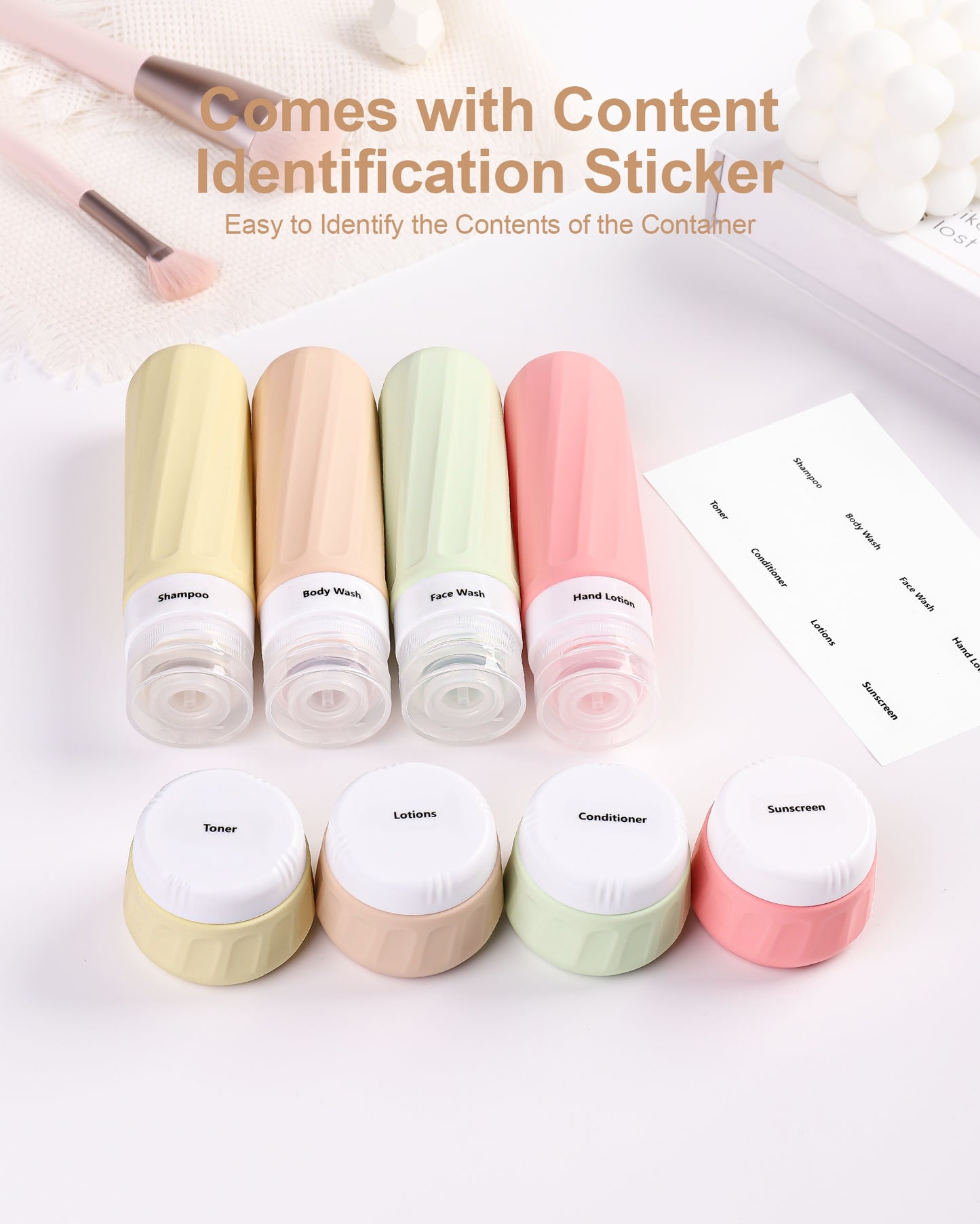 Mrsdry Travel Bottles for Toiletries 8 Pack, Travel Size Toiletries, Tsa Approved Travel Size Containers 3oz, with Travel Essentials Clear Bag, Leak Proof Silicone Squeezable Creams Jars