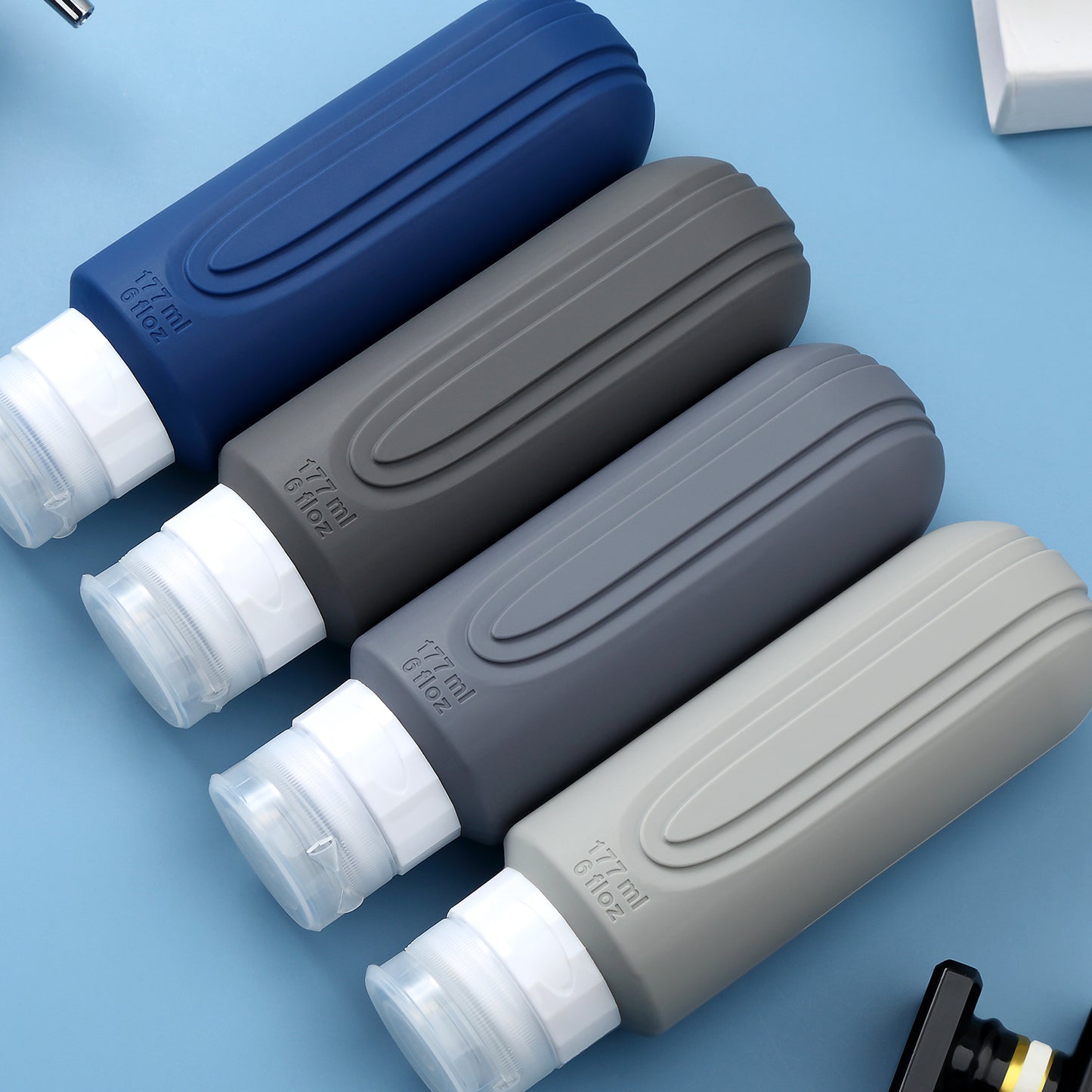 Mrsdry Travel Bottles for Toiletries, Large 6oz Oversize Containers, BPA Free Leak Proof Tubs Refillable Liquid Travel Accessories with Toiletry Bag for Cometic Shampoo and Lotion Soap (4 Pack)