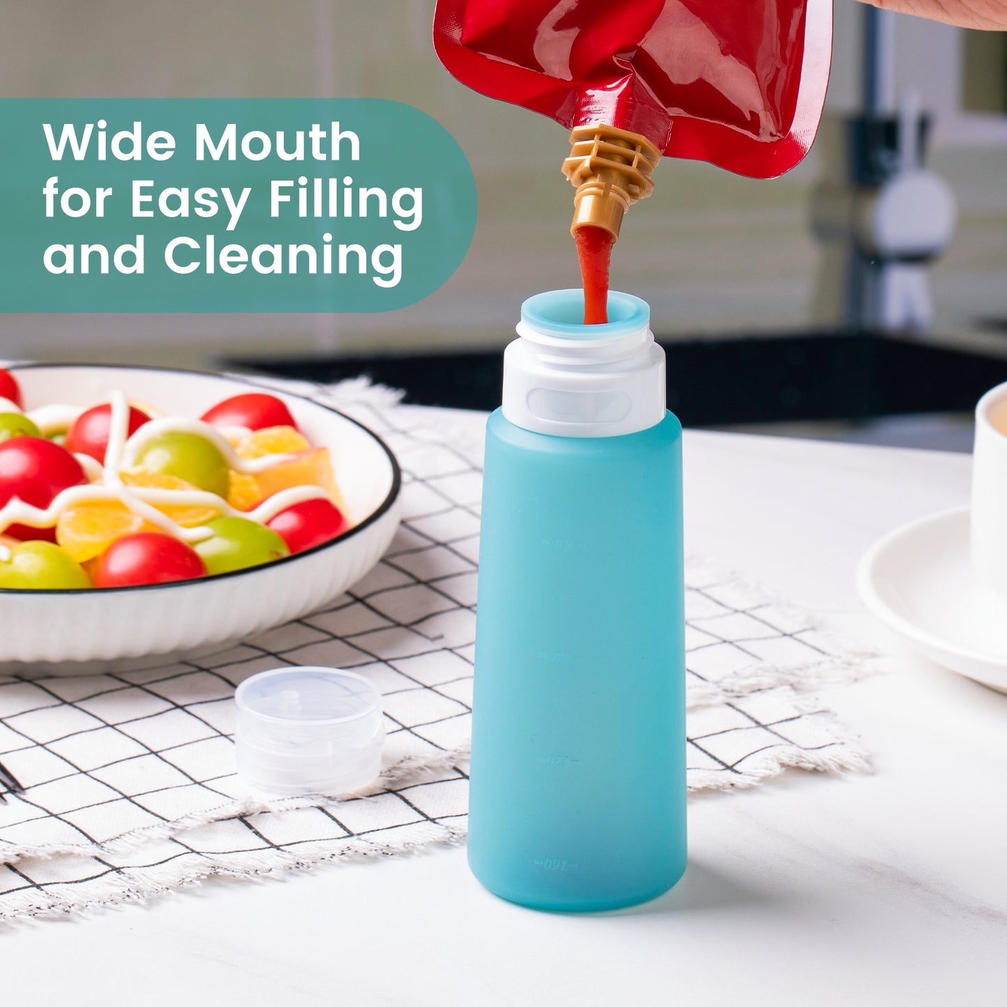 Mrsdry Condiment Squeeze Bottles for Sauces, 6-oz Small Silicone Salad Dressing Container to Go with Snack Storage Bag, Leakproof Sauce Bottles for Lunch Box, 4 Pack, Mint