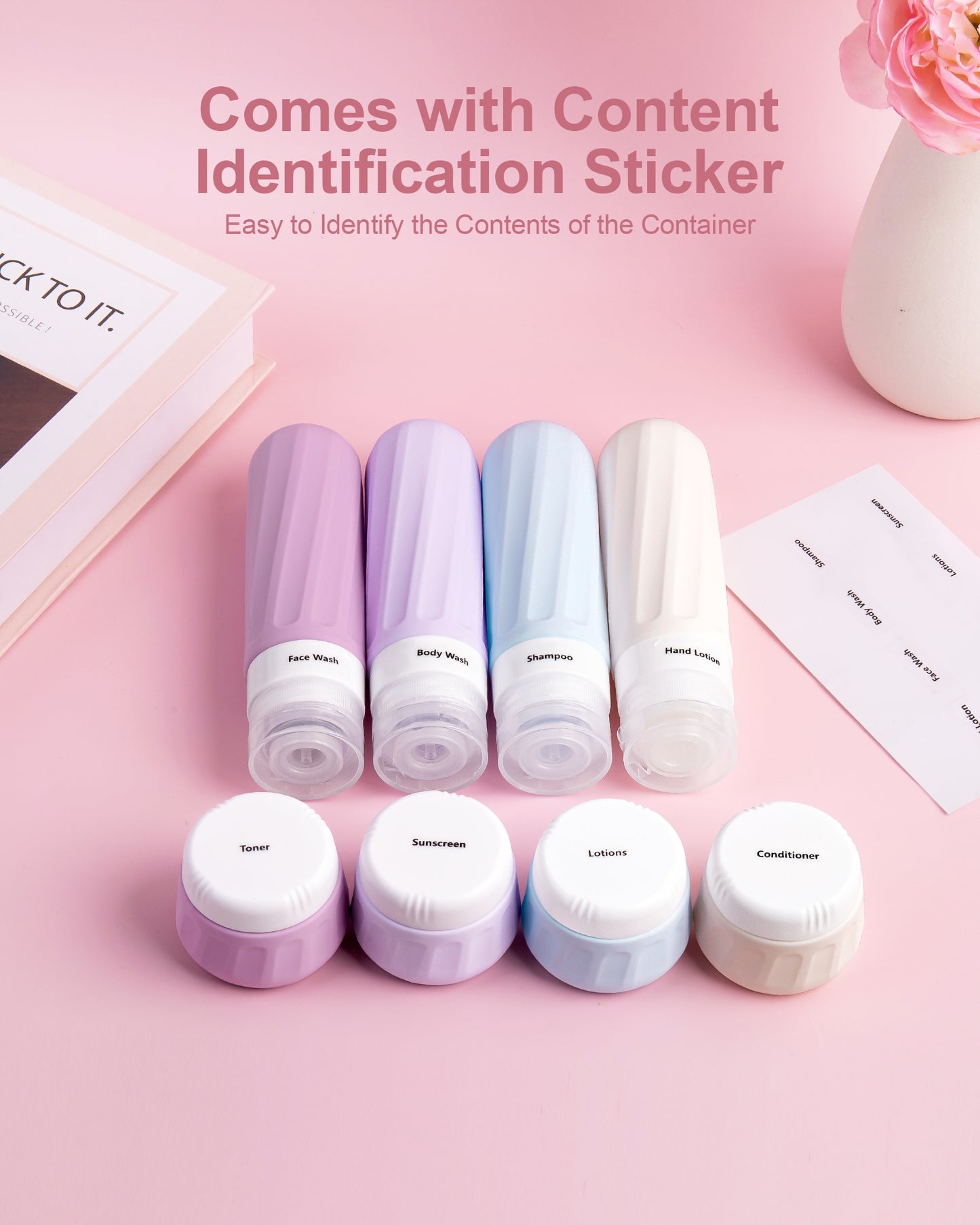 Mrsdry Travel Bottles for Toiletries 8 Pack, Travel Size Toiletries, Tsa Approved Travel Size Containers 3oz, with Travel Essentials Clear Bag, Leak Proof Silicone Squeezable Creams Jars