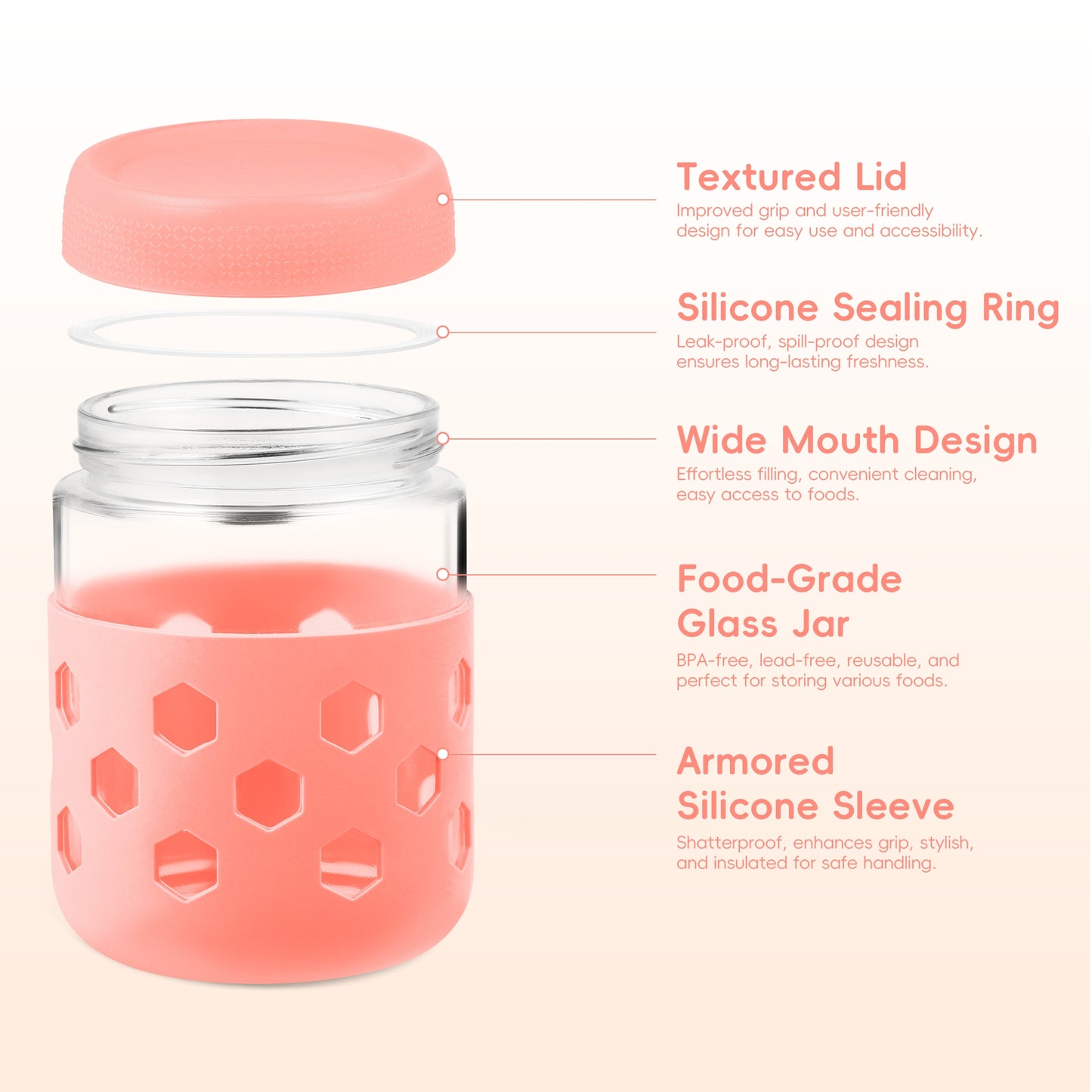Mrsdry 6-Pack 16 oz Glass Mason Jars with Silicone Sleeves, Airtight BPA-Free Overnight Oats Containers with Lids, Dishwasher Safe Leak-Proof Meal Prep Jars for Chia Pudding, Yogurt, Snacks