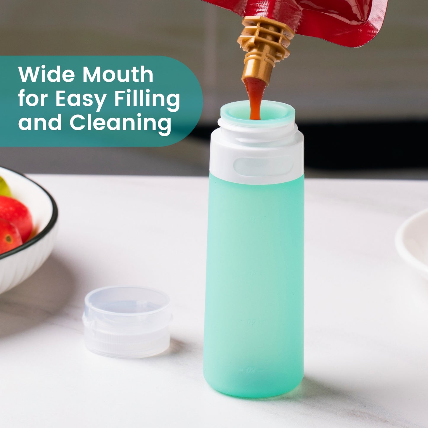 Mrsdry Condiment Squeeze Bottles for Sauces, 3-oz Mini Silicone Salad Dressing Container to Go with Snack Storage Bag, Leakproof Sauce Bottles for Lunch Box, 4 Pack, Mint