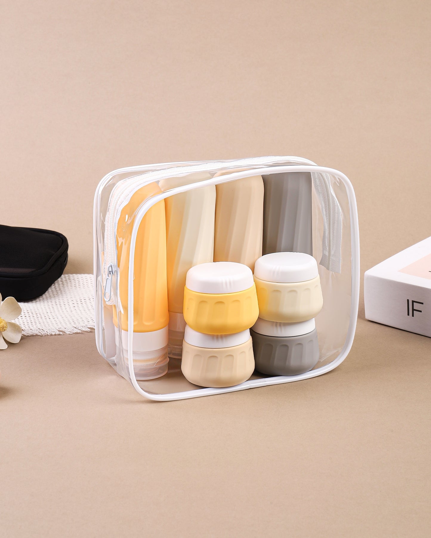 Mrsdry Travel Bottles for Toiletries 8 Pack, Travel Size Toiletries, Tsa Approved Travel Size Containers 3oz, with Travel Essentials Clear Bag, Leak Proof Silicone Squeezable Creams Jars