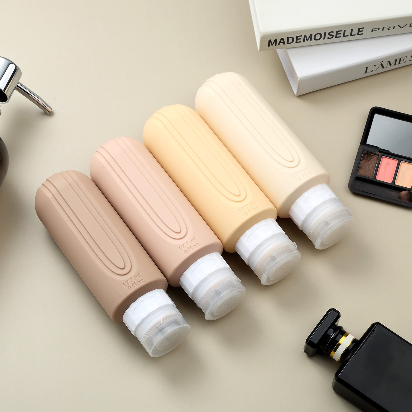 Mrsdry Travel Bottles for Toiletries, Large 6oz Oversize Containers, BPA Free Leak Proof Tubs Refillable Liquid Travel Accessories with Toiletry Bag for Cometic Shampoo and Lotion Soap (4 Pack)