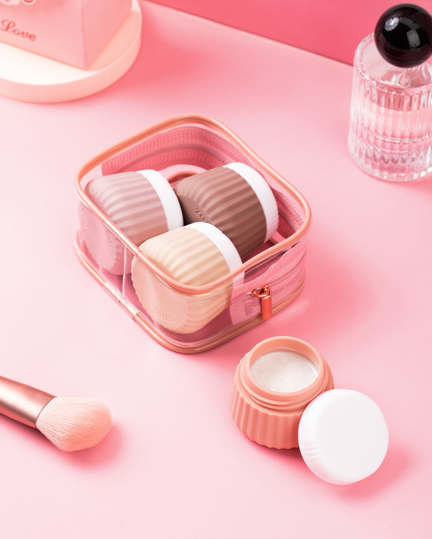 Mrsdry Travel Containers for Toiletries 4 Pack, TSA Approved Travel Size Toiletries, Portable Size Containers, With Clear Bag Leak Proof Silicone Jars, Essentials Creams Jars Carrying Small Items