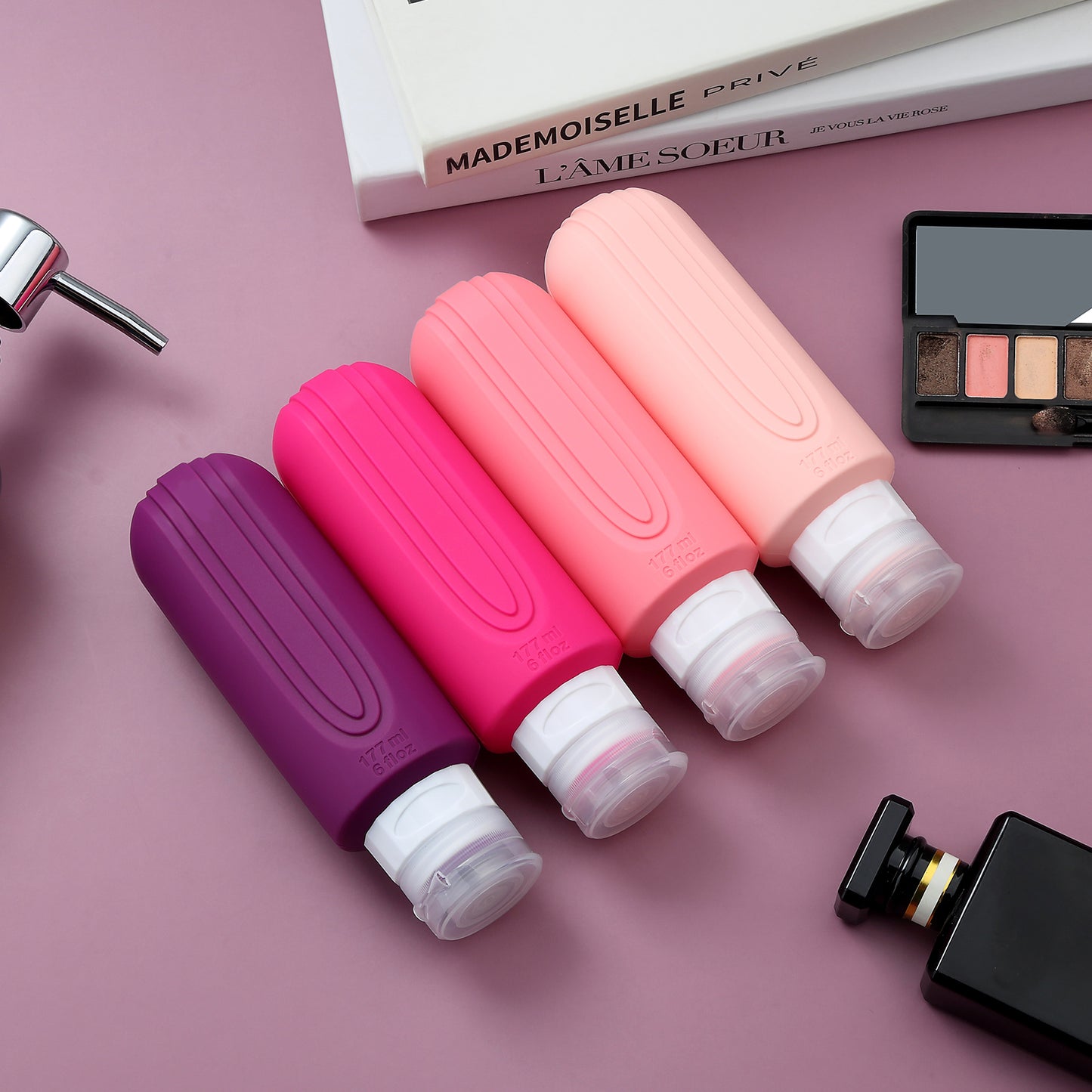 Mrsdry Travel Bottles for Toiletries, Large 6oz Oversize Containers, BPA Free Leak Proof Tubs Refillable Liquid Travel Accessories with Toiletry Bag for Cometic Shampoo and Lotion Soap (4 Pack)