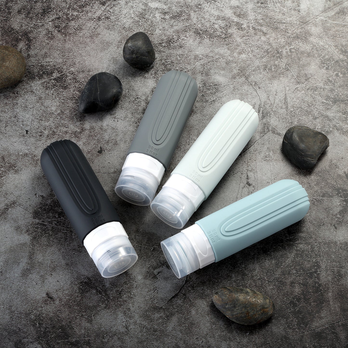 Mrsdry Travel Bottles for Toiletries, Tsa Approved 3oz Travel Size Containers BPA Free Leak Proof Refillable Liquid Silicone Squeezable Travel Accessories for Shampoo Conditioner Lotion (4 Pack)