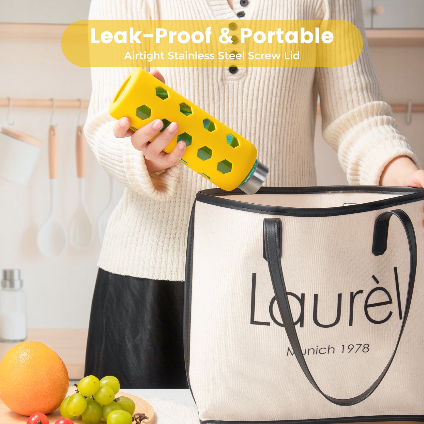 Glass Juice Bottles with Lids and Silicone Sleeves 18 oz, 4-Pack Reusable Clear Glass Water Bottles with Stainless Steel Airtight Cap for Juicing, Refrigerator, BPA Free Leak-Proof Drinking Jar