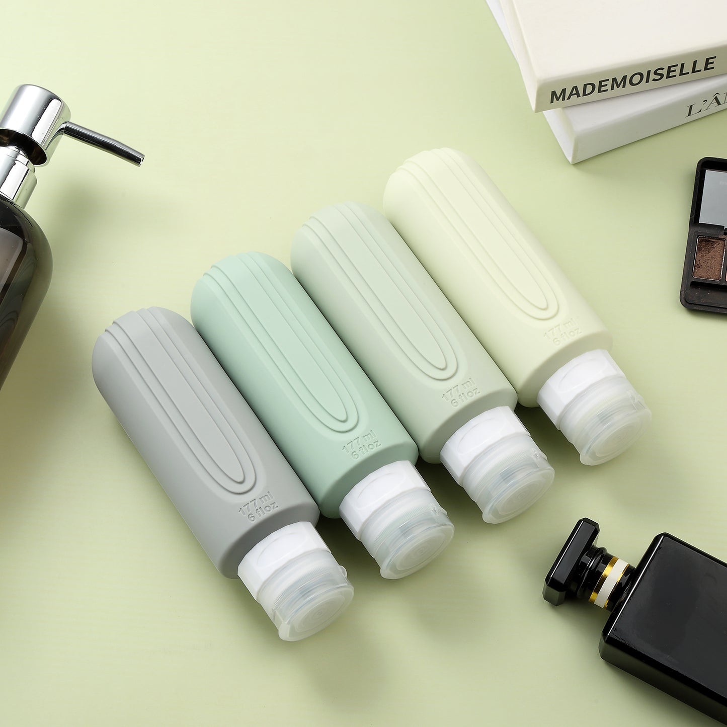 Mrsdry Travel Bottles for Toiletries, Large 6oz Oversize Containers, BPA Free Leak Proof Tubs Refillable Liquid Travel Accessories with Toiletry Bag for Cometic Shampoo and Lotion Soap (4 Pack)