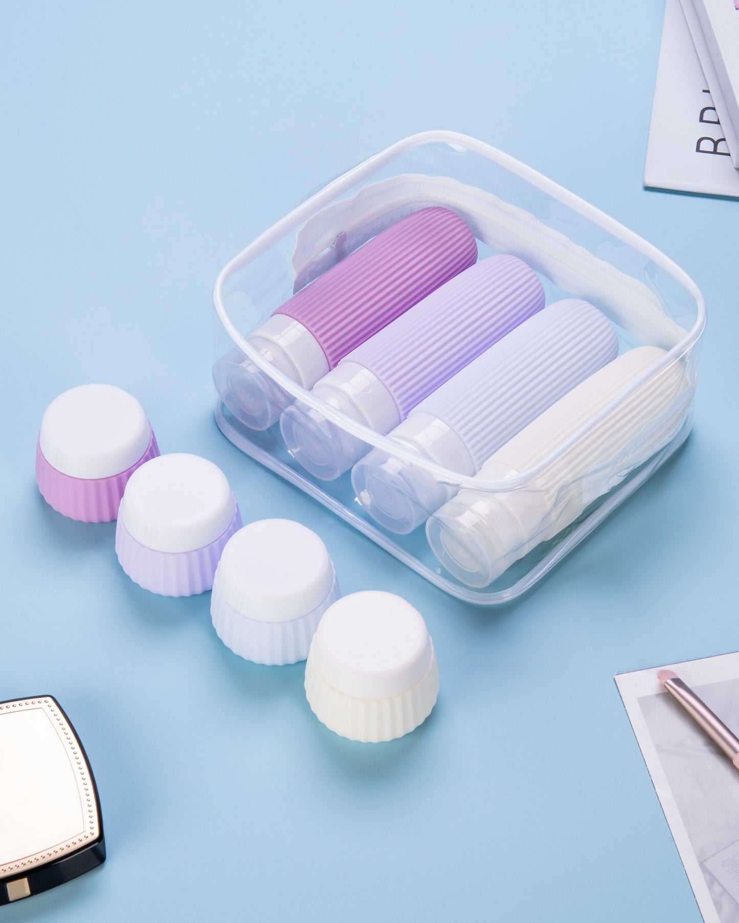 Mrsdry Travel Bottles for Toiletries 8 Pack, Tsa Approved Travel Size Toiletries 3 oz, Travel Containers for Toiletries, with Clear Bag, Leak Proof Silicone Squeezable Travel Essentials Creams Jars