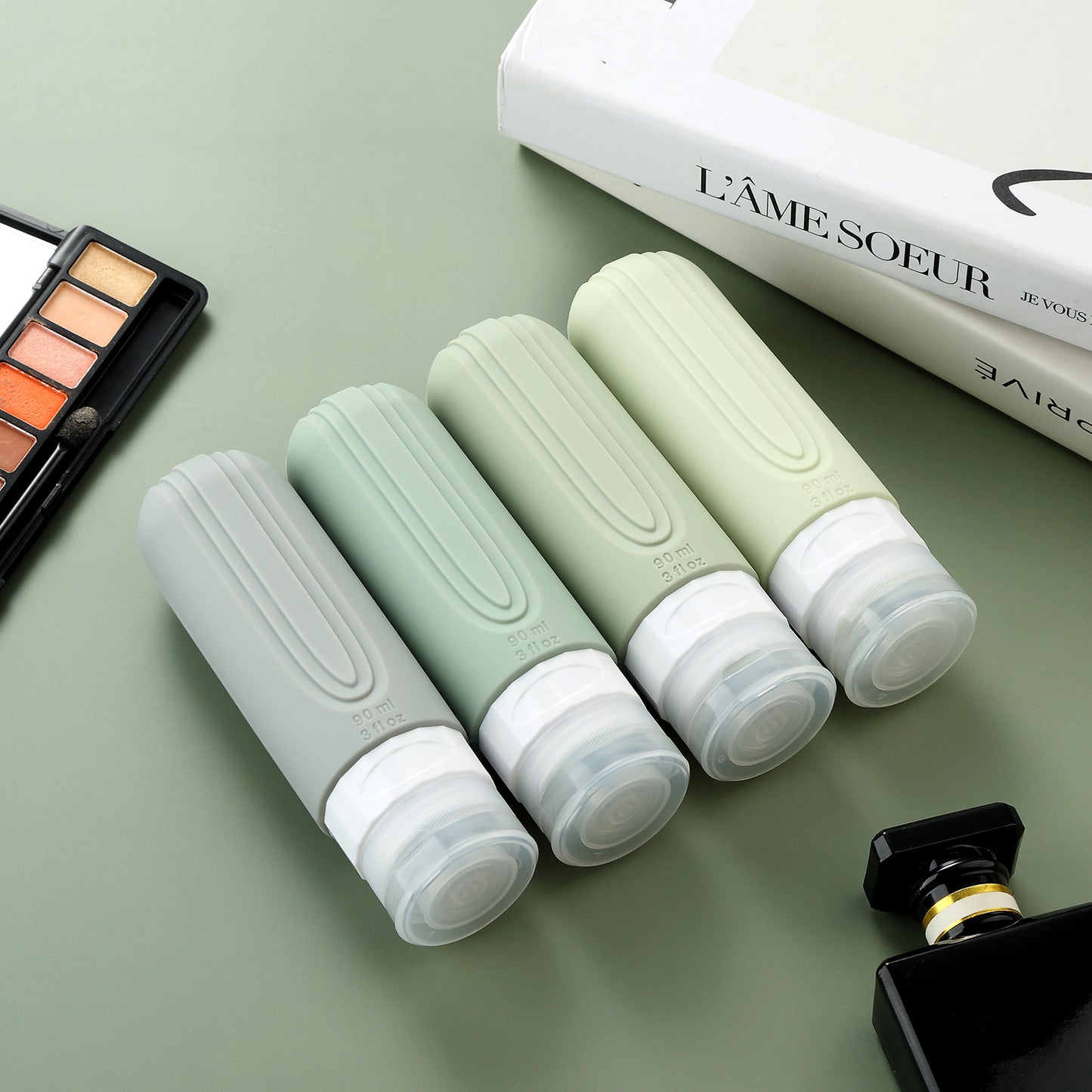 Mrsdry Travel Bottles for Toiletries, Tsa Approved 3oz Travel Size Containers BPA Free Leak Proof Refillable Liquid Silicone Squeezable Travel Accessories for Shampoo Conditioner Lotion (4 Pack)