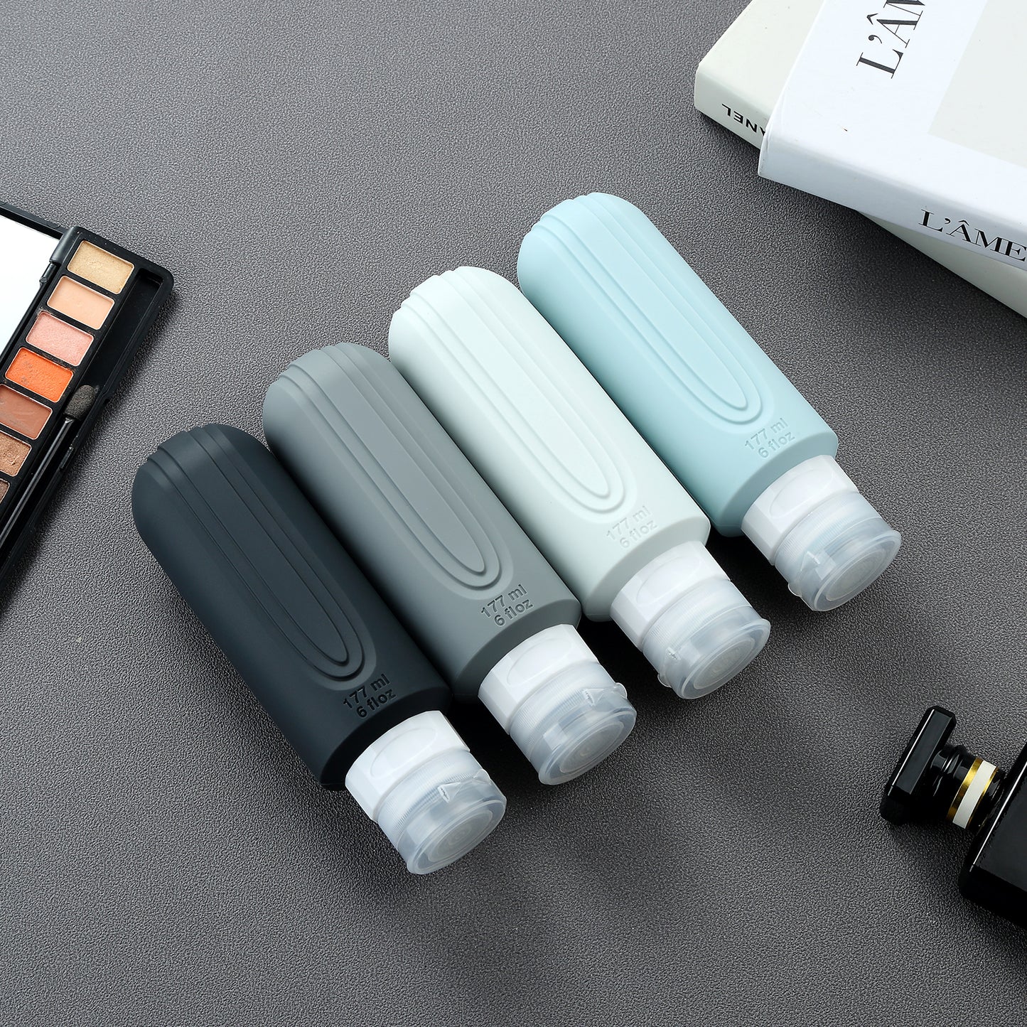 Mrsdry Travel Bottles for Toiletries, Large 6oz Oversize Containers, BPA Free Leak Proof Tubs Refillable Liquid Travel Accessories with Toiletry Bag for Cometic Shampoo and Lotion Soap (4 Pack)