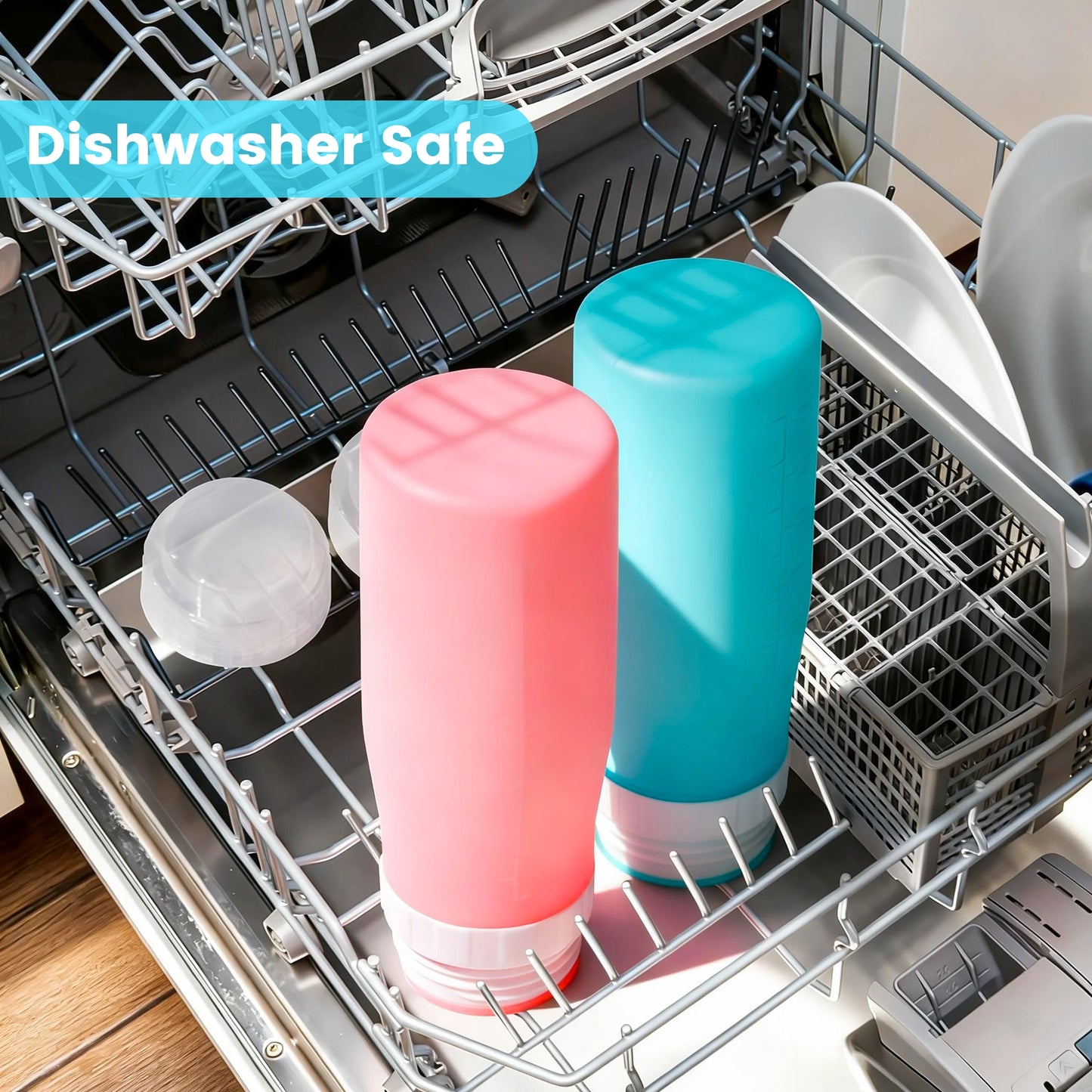 16 oz Silicone Juice Bottles with Caps, 2-Pack Reusable Juice Containers With Airtight Lids for Fridge, Shatterproof, Leak-Proof, Lightweight Slim Water Bottle for Juicing - Dishwasher Safe