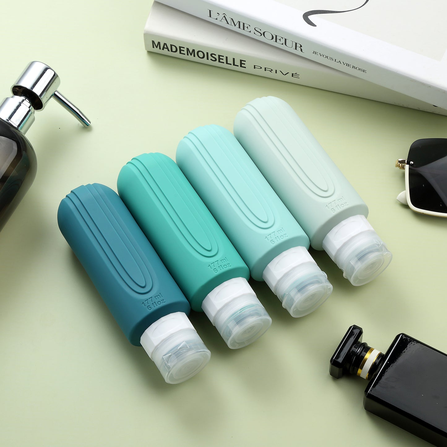 Mrsdry Travel Bottles for Toiletries, Large 6oz Oversize Containers, BPA Free Leak Proof Tubs Refillable Liquid Travel Accessories with Toiletry Bag for Cometic Shampoo and Lotion Soap (4 Pack)