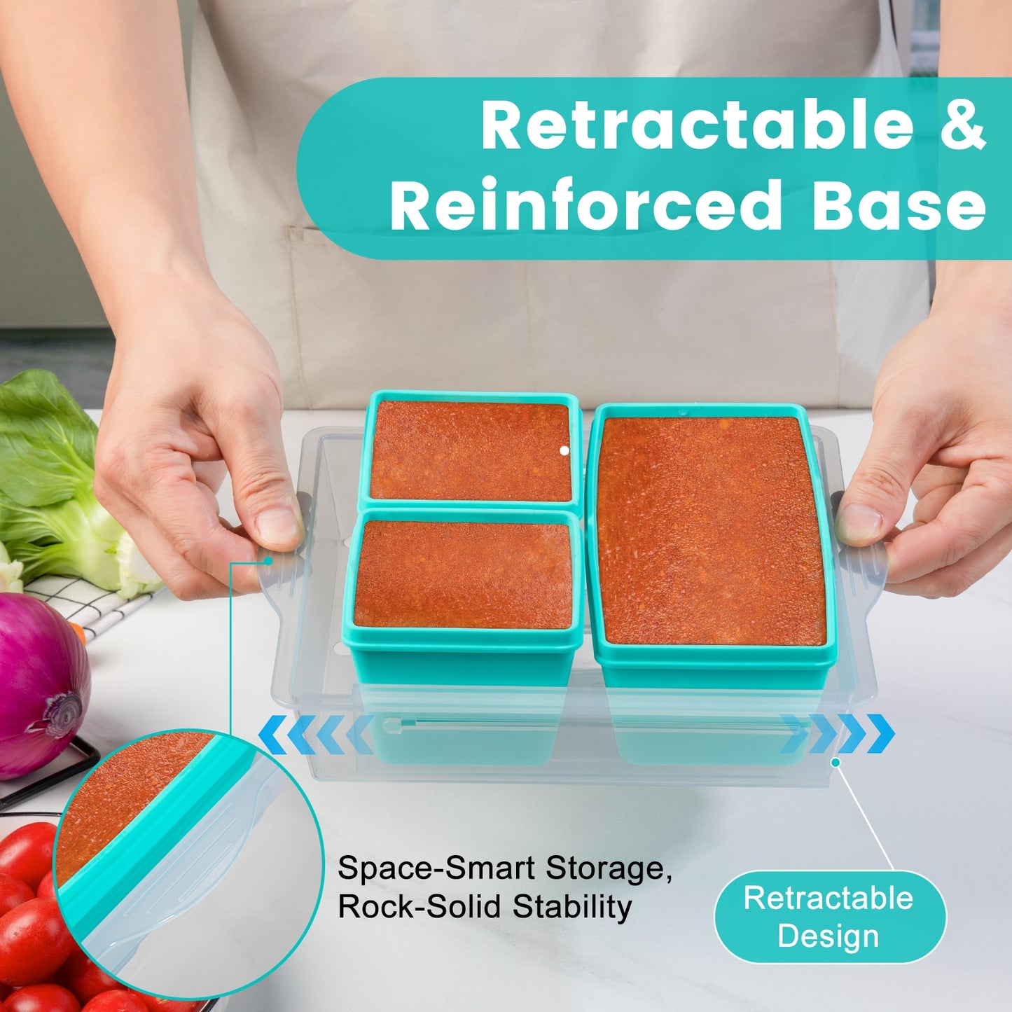 Mrsdry BPA-Free Silicone Freezer Molds with Retractable Base, Stackable Modular Organized, 1-Cup and 2-Cup Portion Control Soup Cubes Freezer Tray with Lids for Meal Prep, Broth, Stews, Leftovers