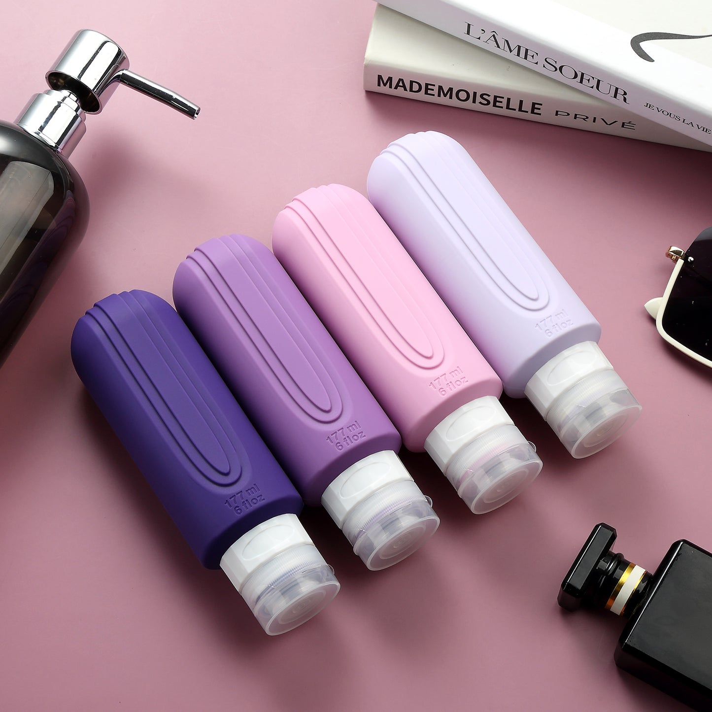 Mrsdry Travel Bottles for Toiletries, Large 6oz Oversize Containers, BPA Free Leak Proof Tubs Refillable Liquid Travel Accessories with Toiletry Bag for Cometic Shampoo and Lotion Soap (4 Pack)