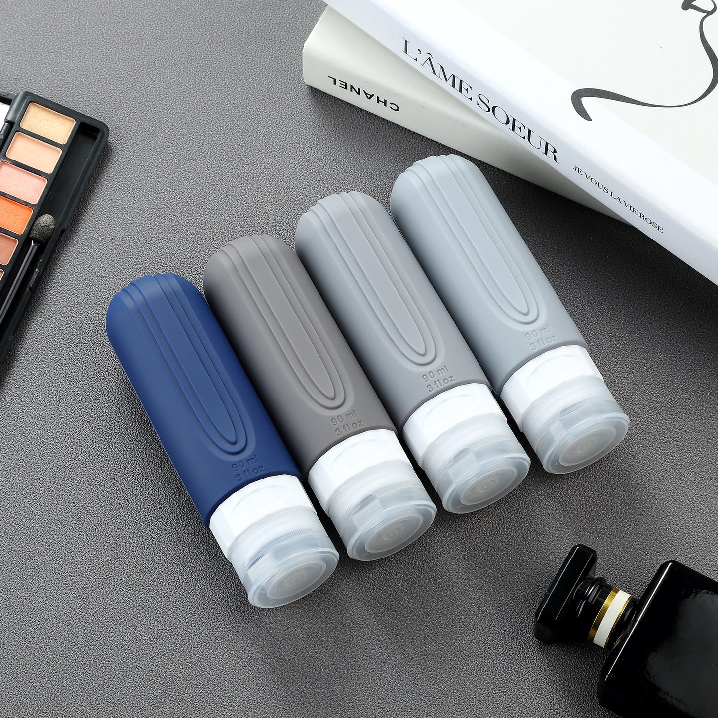 Mrsdry Travel Bottles for Toiletries, Tsa Approved 3oz Travel Size Containers BPA Free Leak Proof Refillable Liquid Silicone Squeezable Travel Accessories for Shampoo Conditioner Lotion (4 Pack)