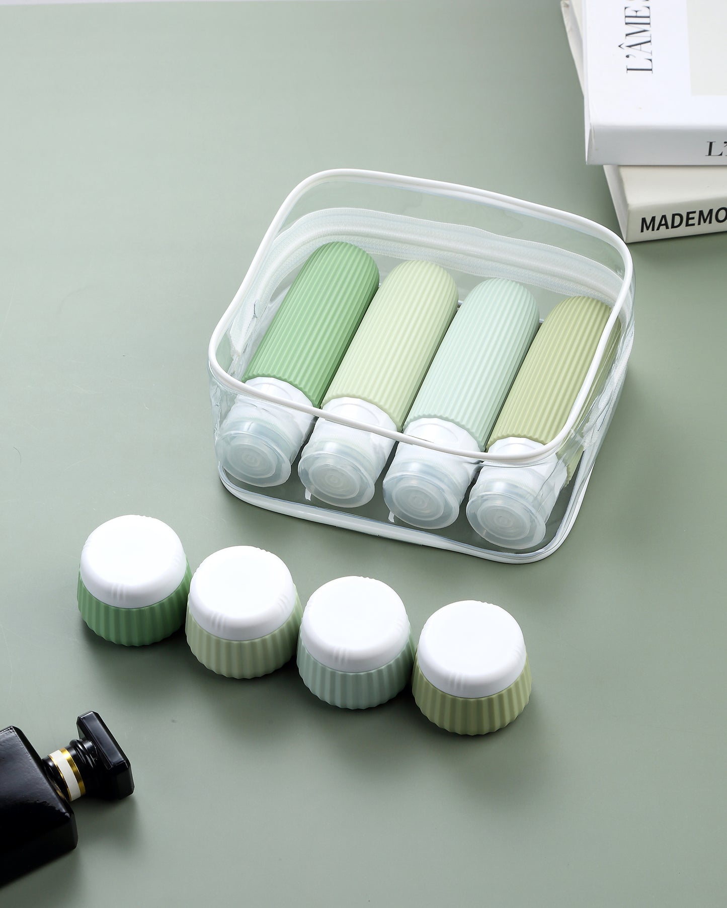 Mrsdry Travel Bottles for Toiletries 8 Pack, Tsa Approved Travel Size Toiletries 3 oz, Travel Containers for Toiletries, with Clear Bag, Leak Proof Silicone Squeezable Travel Essentials Creams Jars