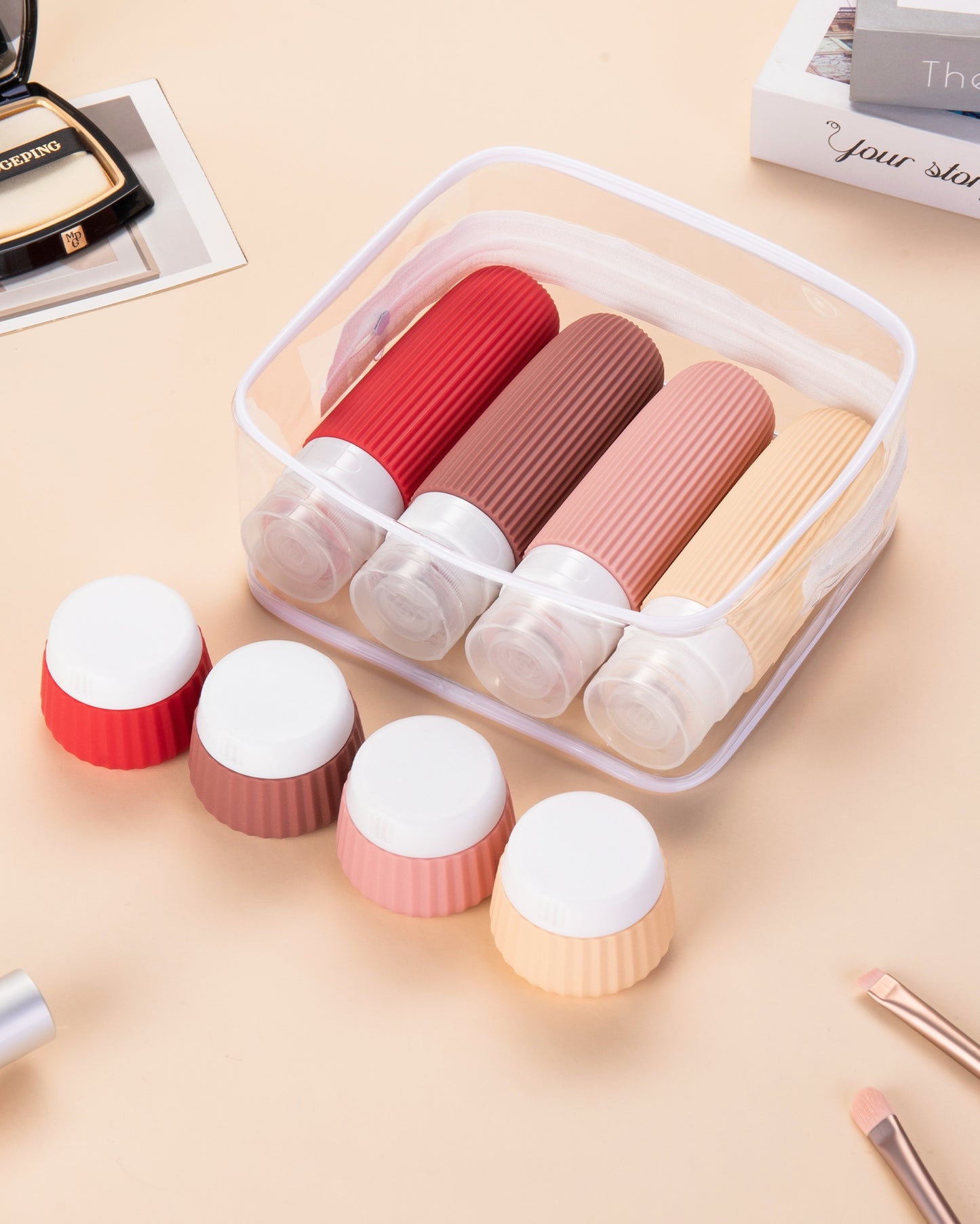 Mrsdry Travel Bottles for Toiletries 8 Pack, Tsa Approved Travel Size Toiletries 3 oz, Travel Containers for Toiletries, with Clear Bag, Leak Proof Silicone Squeezable Travel Essentials Creams Jars