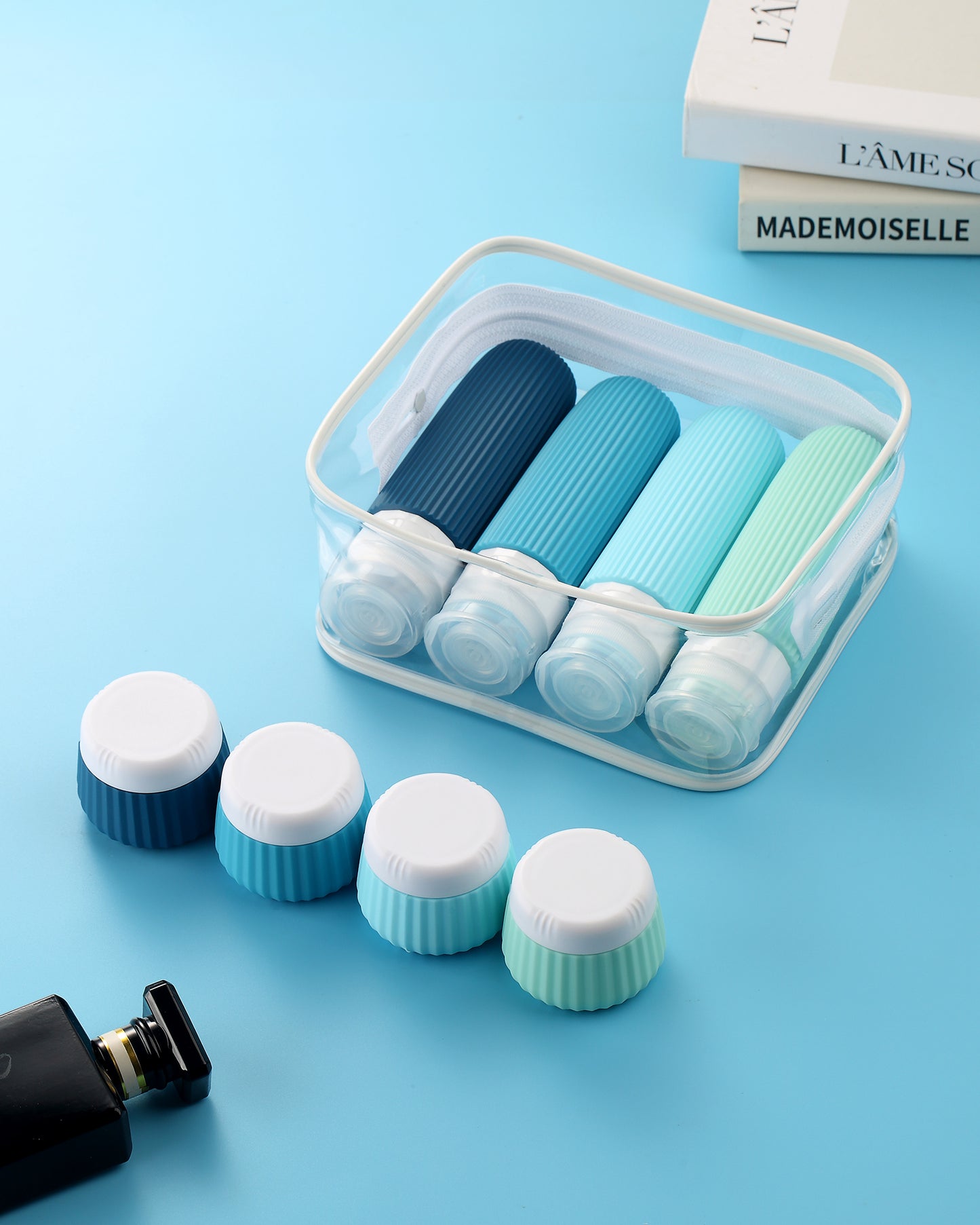 Mrsdry Travel Bottles for Toiletries 8 Pack, Tsa Approved Travel Size Toiletries 3 oz, Containers for Toiletries, with Clear Bag, Leak Proof Silicone Squeezable Essentials Creams Jars