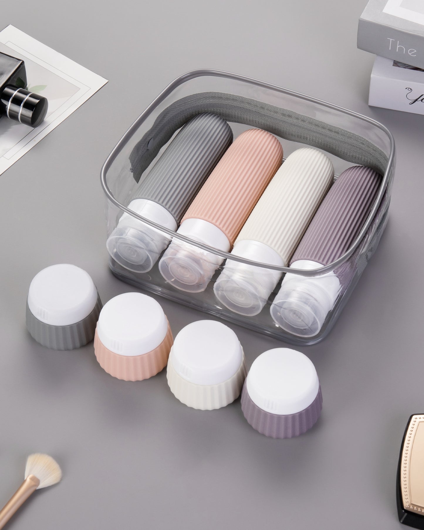 Mrsdry Travel Bottles for Toiletries 8 Pack, Tsa Approved Travel Size Toiletries 3 oz, Travel Containers for Toiletries, with Clear Bag, Leak Proof Silicone Squeezable Travel Essentials Creams Jars