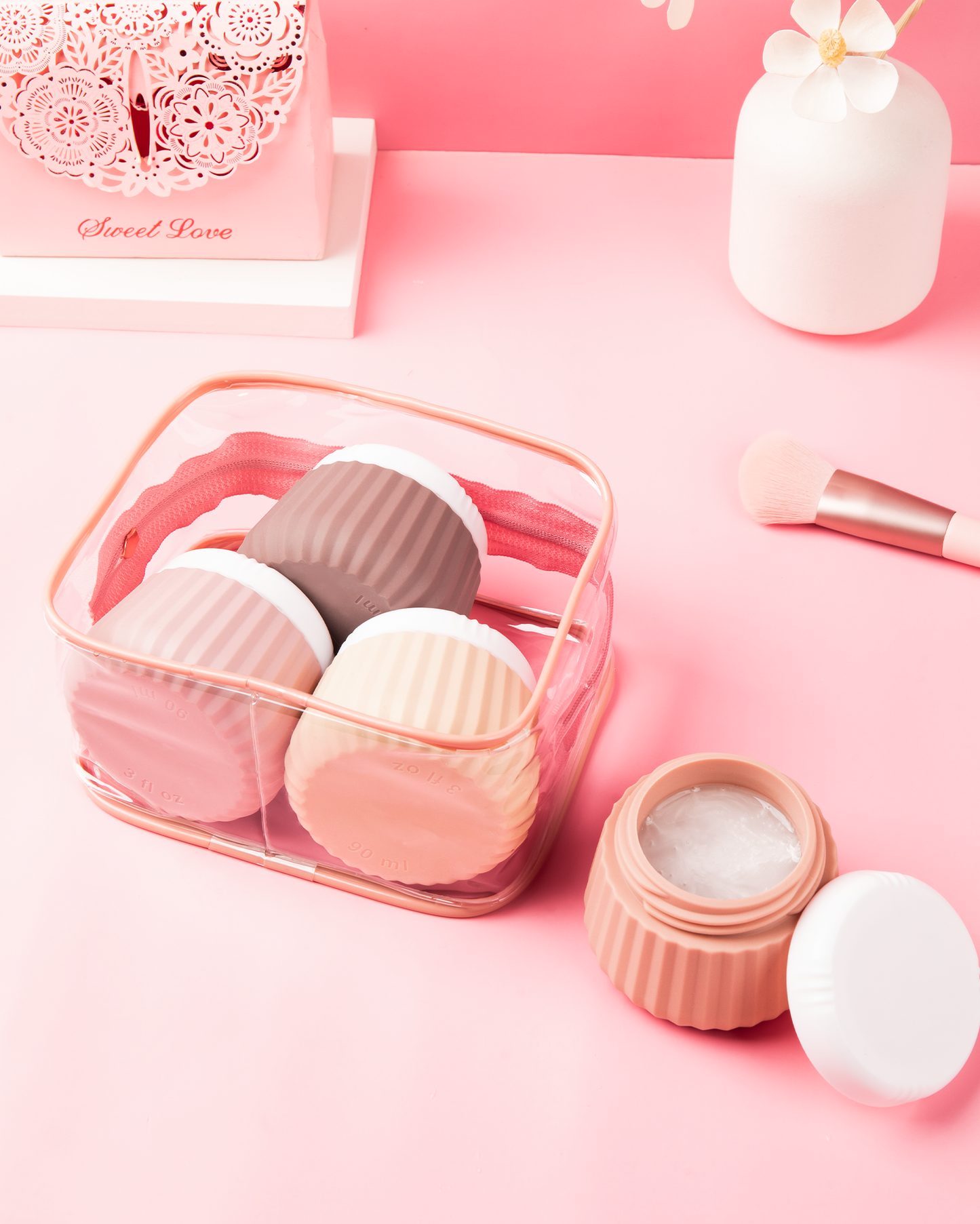 Mrsdry Travel Containers for Toiletries 4 Pack, TSA Approved Travel Size Toiletries, Travel Size Containers, With Clear Bag Leak Proof Silicone Jars, Travel Essentials Creams Jars Carrying Small Item