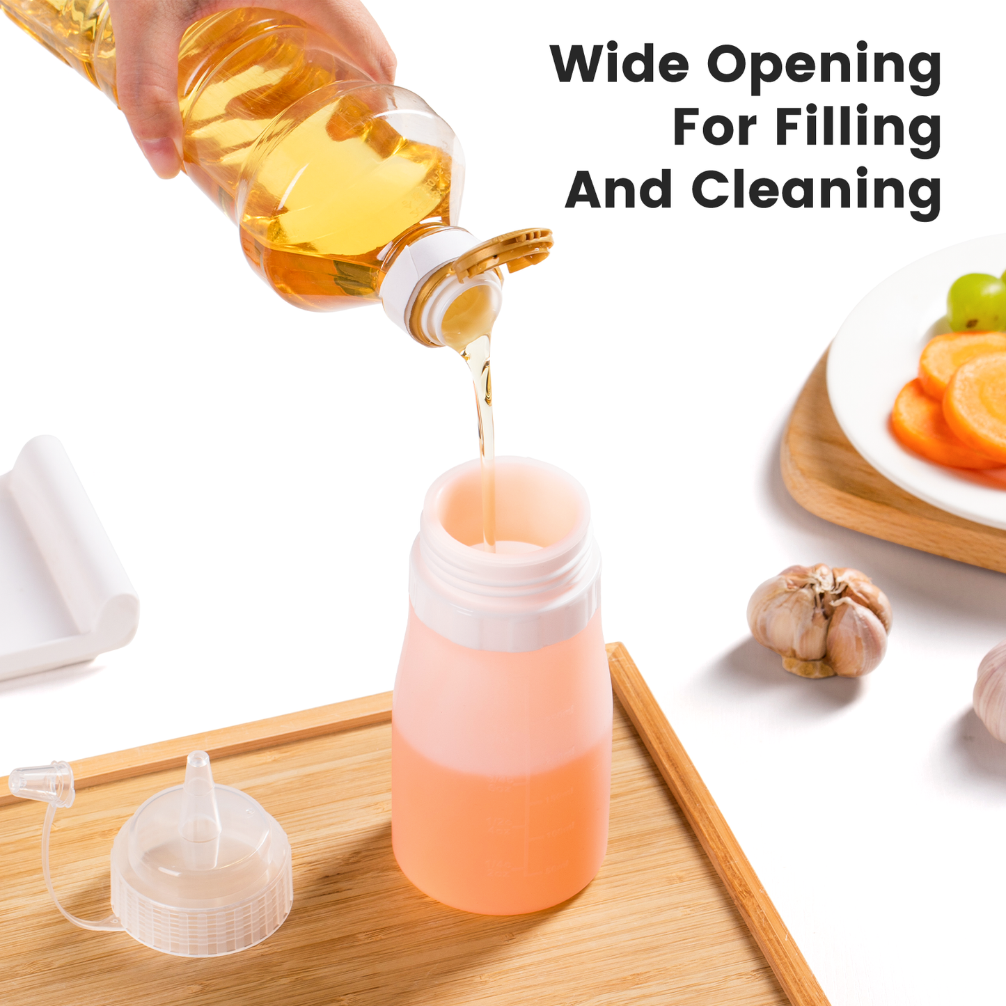 Mrsdry Condiment Squeeze Bottles, 12 oz Silicone Squeeze Bottles For Sauces, Leak Proof Condiment Container with Extra Interchangeable lid, Easy Squeeze for Oil, Honey & Dressings, BPA FREE (4 Pack)