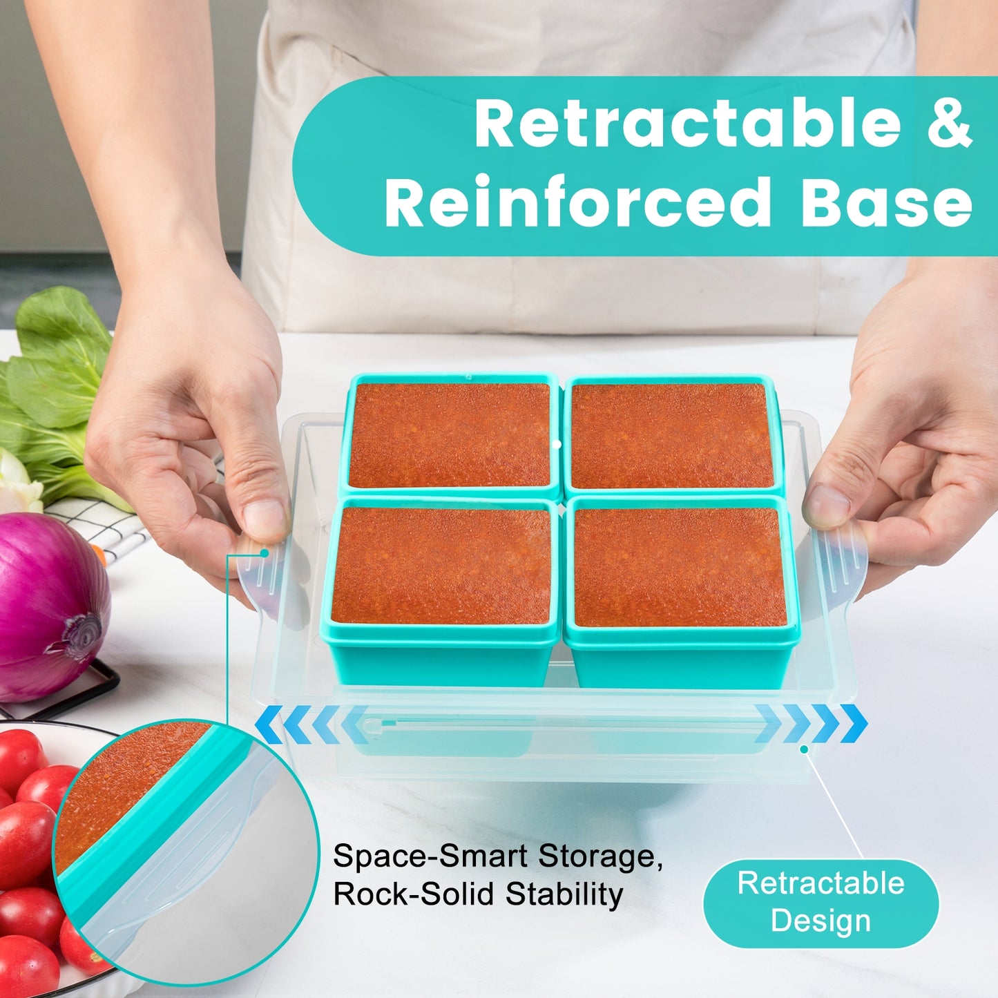 Mrsdry BPA-Free Silicone Freezer Molds with Retractable Base, Stackable Modular Organized, 1-Cup Portion Control Soup Cubes Freezer Tray with Lids for Meal Prep, Broth, Stews, Leftovers