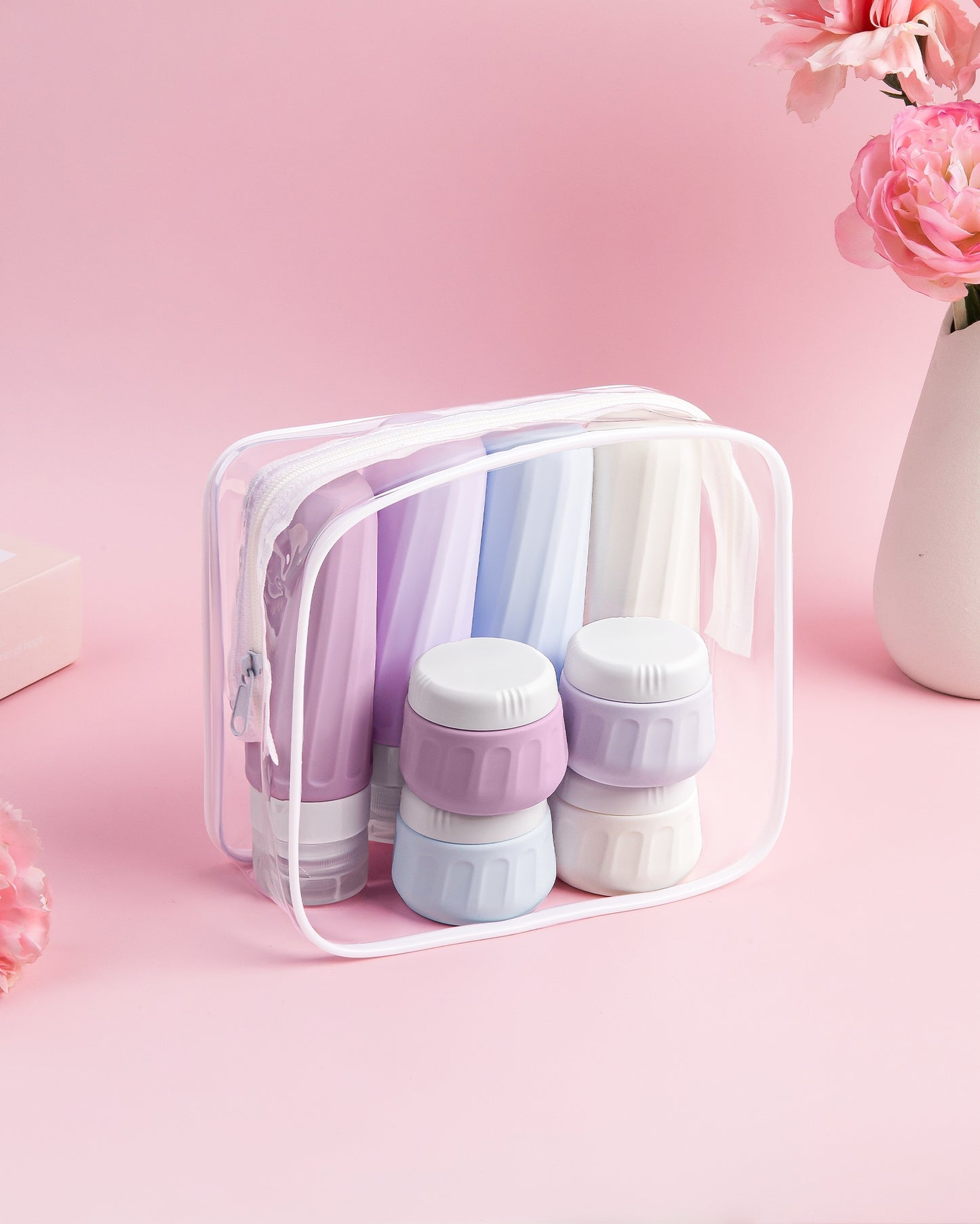 Mrsdry Travel Bottles for Toiletries 8 Pack, Travel Size Toiletries, Tsa Approved Travel Size Containers 3oz, with Travel Essentials Clear Bag, Leak Proof Silicone Squeezable Creams Jars
