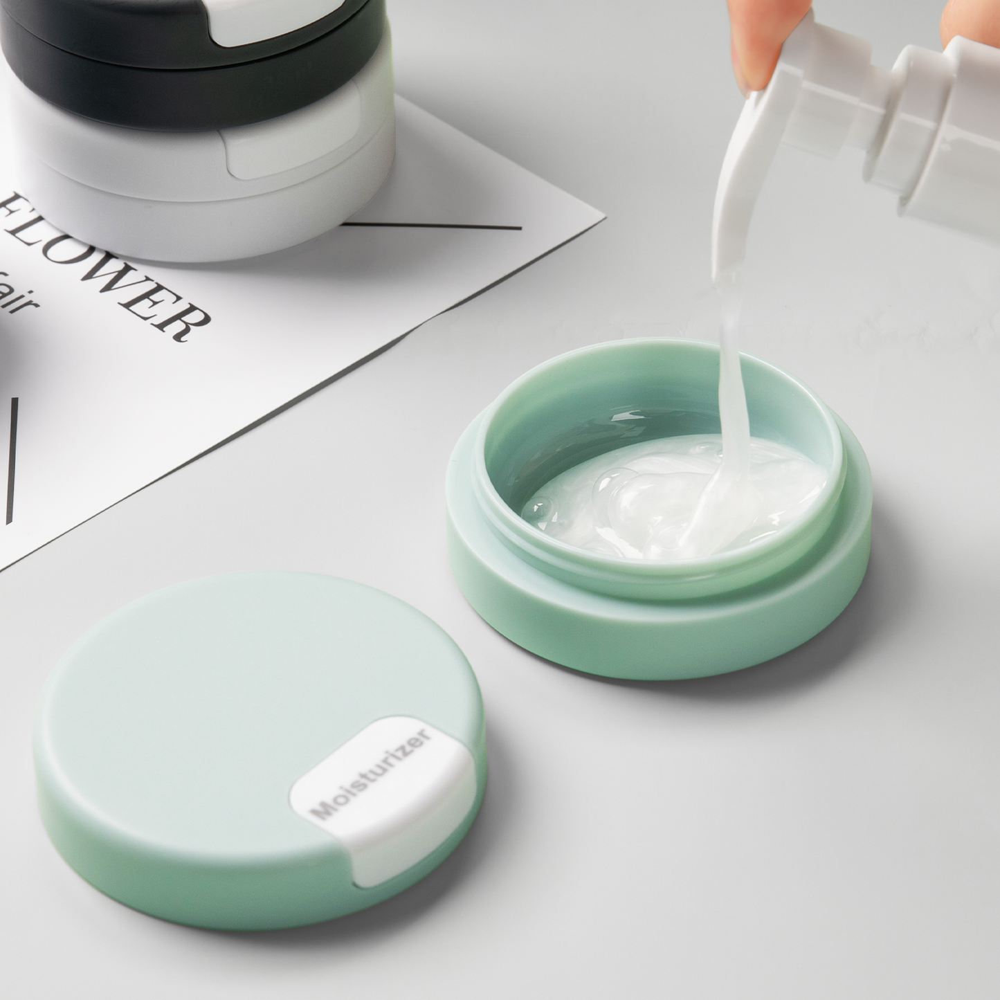 Mrsdry Travel Containers for Toiletries, Silicone Cream Jars TSA Approved Travel Size Containers with Clear Bag, Leak-proof Travel Accessories with Lid for Cosmetic Face Body Hand Cream (4 Pack)