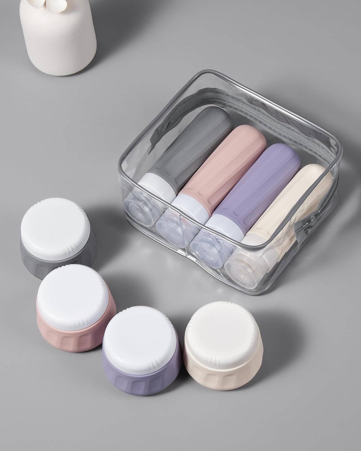 Mrsdry Travel Bottles for Toiletries 8 Pack, Travel Size Toiletries, Tsa Approved Travel Size Containers 3oz, with Travel Essentials Clear Bag, Leak Proof Silicone Squeezable Creams Jars