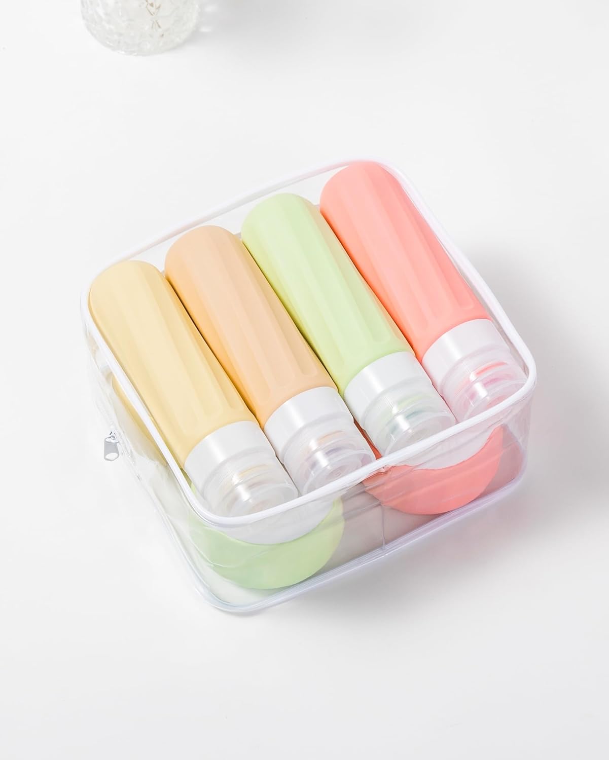 Mrsdry Travel Bottles for Toiletries 8 Pack, Travel Size Toiletries, Tsa Approved Travel Size Containers 3oz, with Travel Essentials Clear Bag, Leak Proof Silicone Squeezable Creams Jars